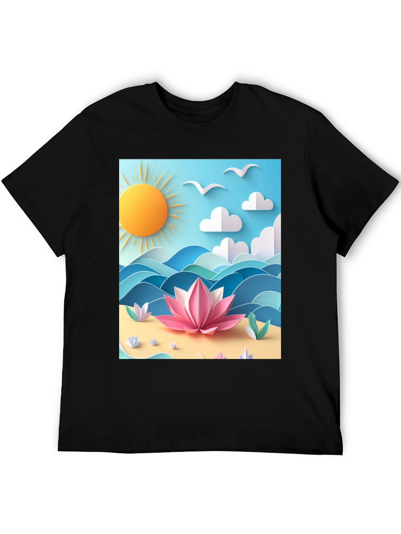 Black Black Tee with Beach Lotus Graphic view 5