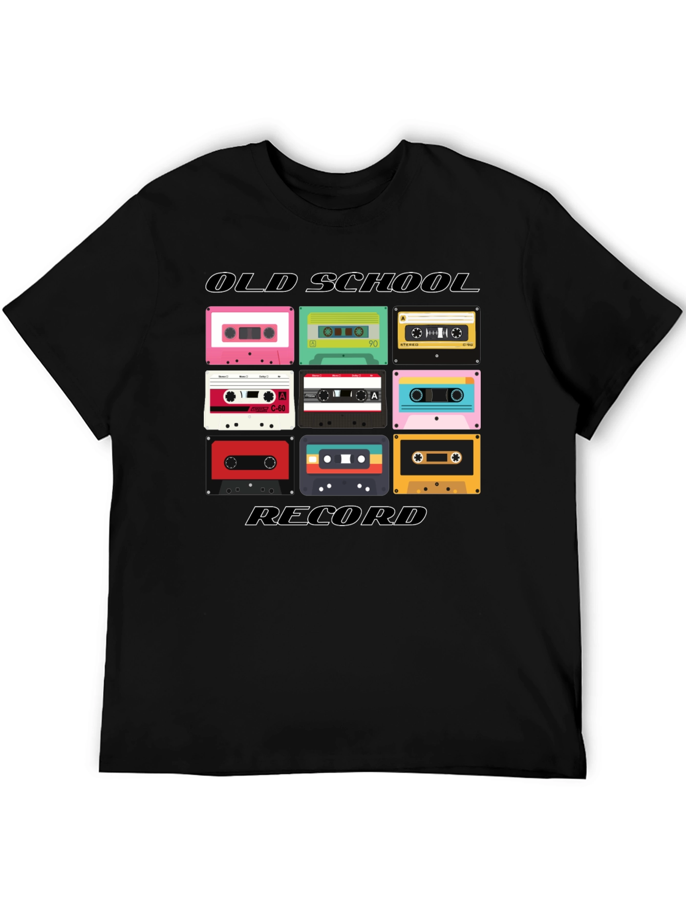 Black Retro Cassette Tape Old School Record Black T-Shirt view 5