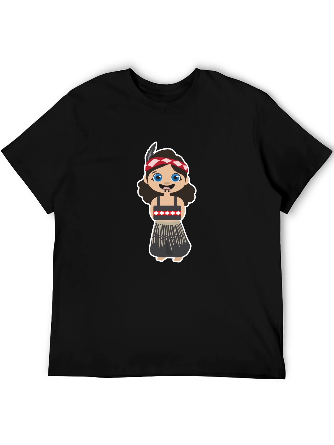 Black Maori Girl Cartoon Graphic Tee - Black view 5