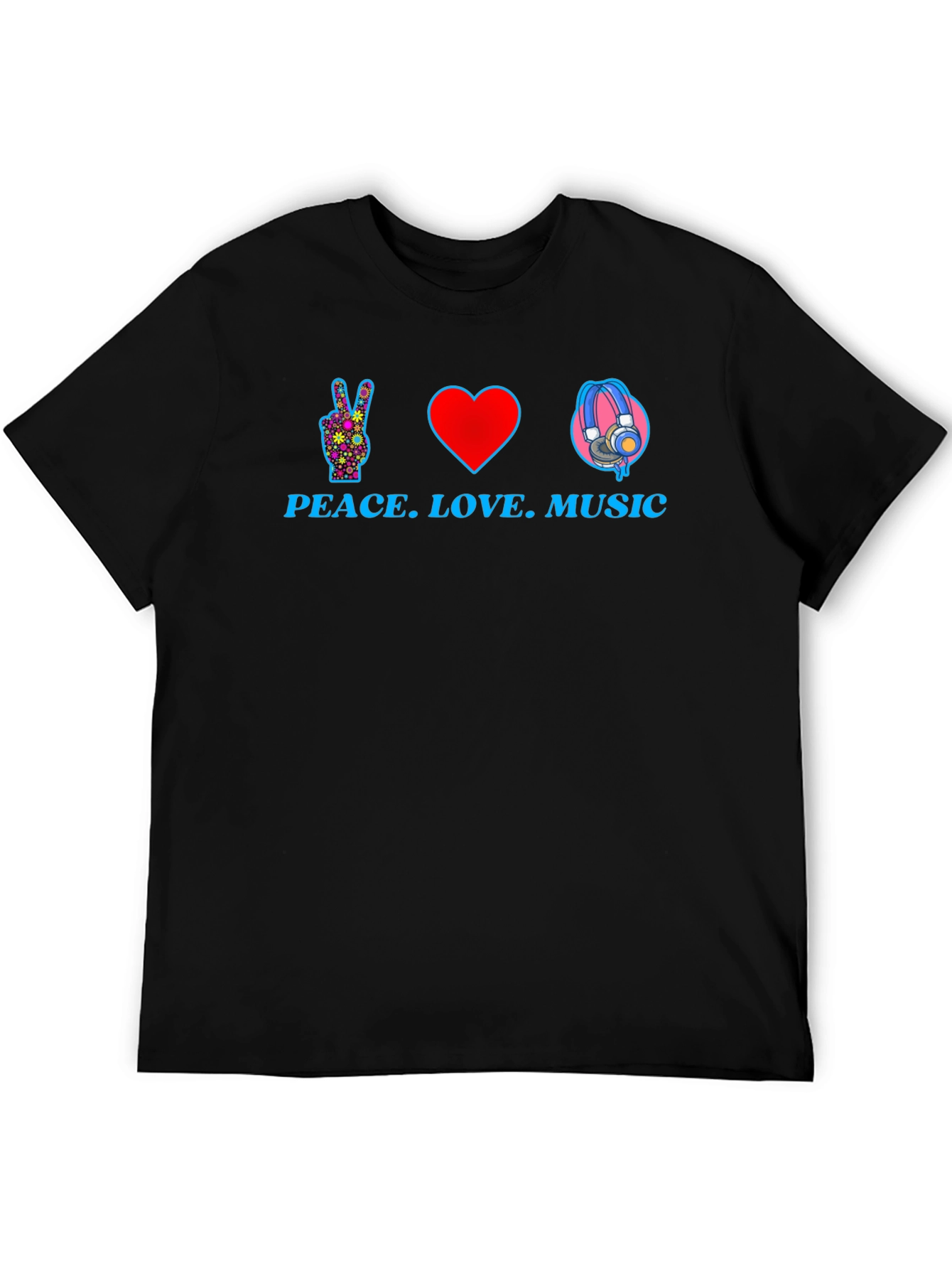 Black Peace Love Music Graphic T-Shirt - Black view 5