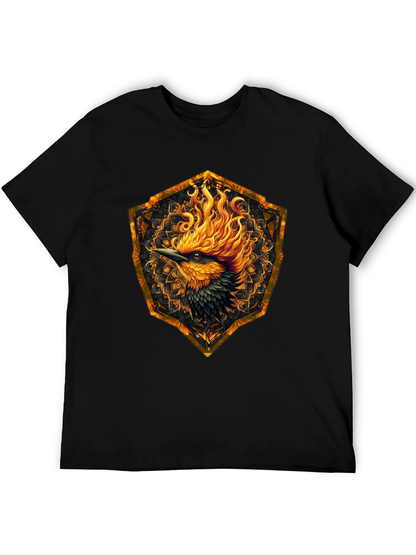 Black Fiery Phoenix Graphic Tee - Black Cotton Blend view 5