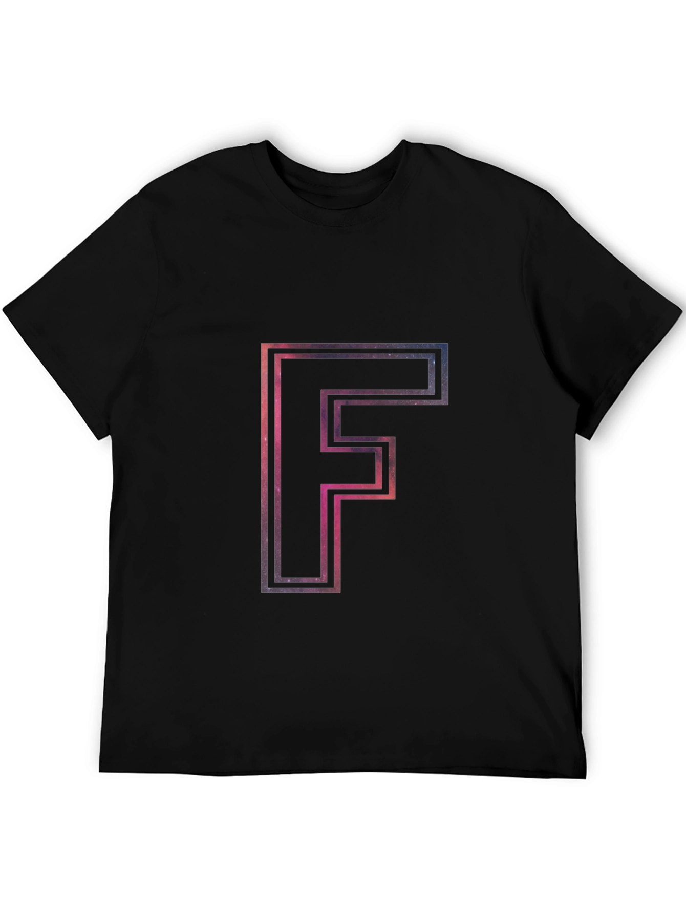 Black Galaxy Letter F Men's Black T-Shirt view 5