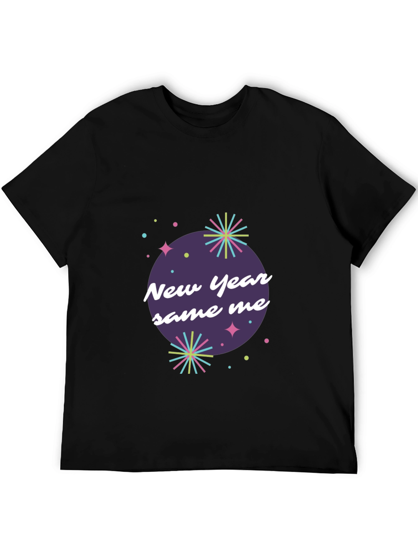 Black New Year Same Me Graphic Tee - Black Cotton Casual Shirt view 5