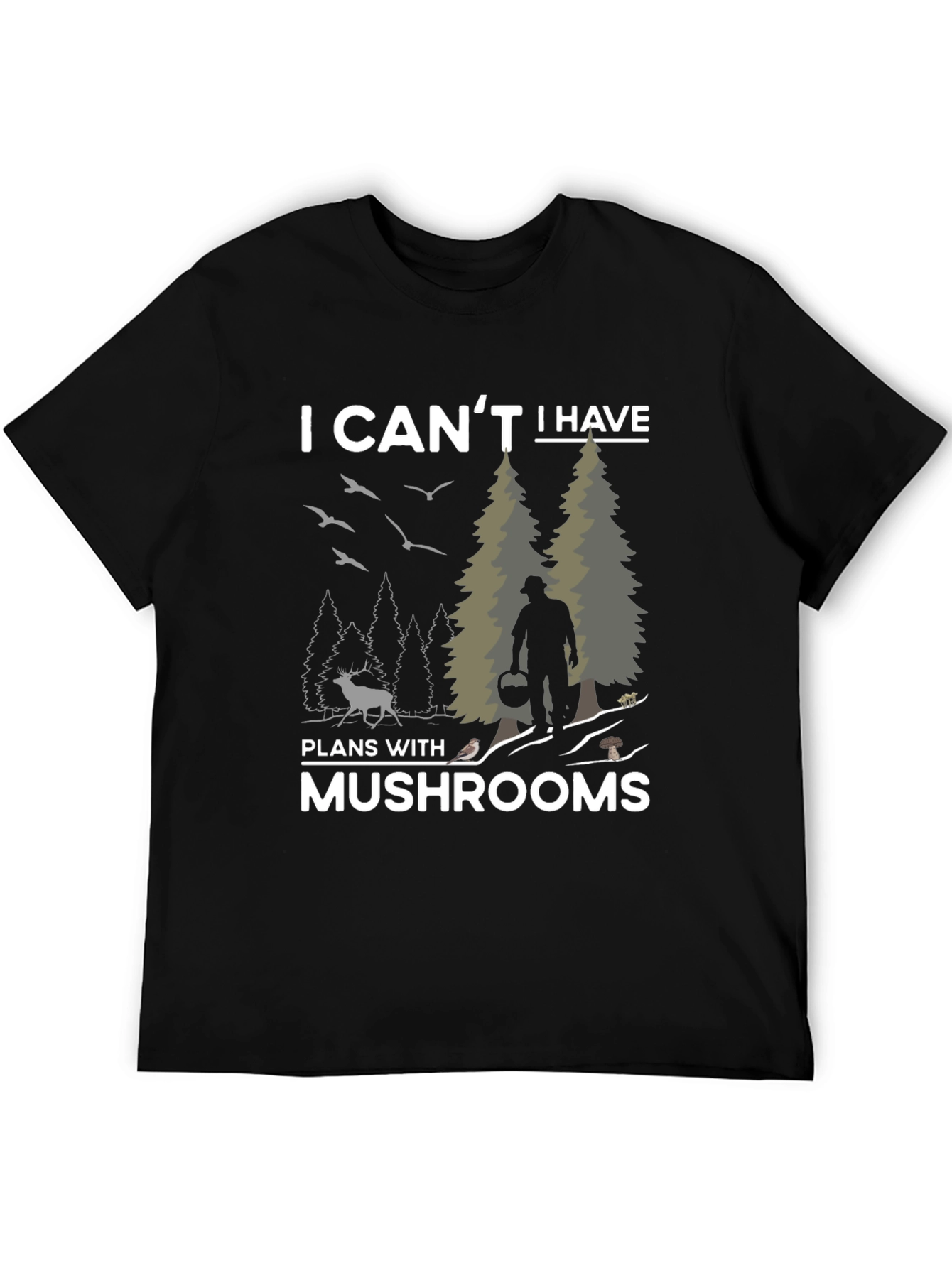 Black Mushroom Lover's T-Shirt - I Can't Have Plans With Mushrooms view 5
