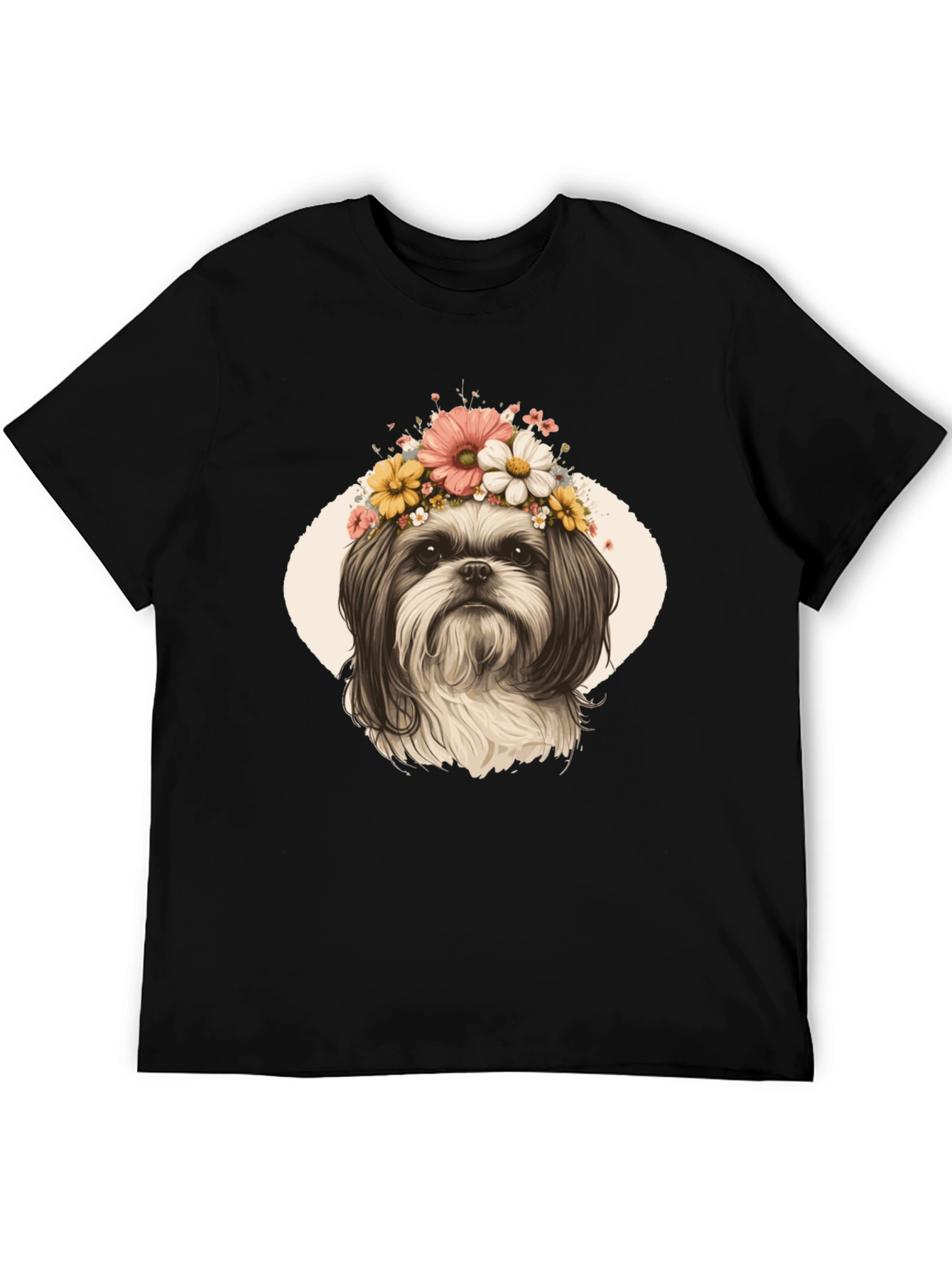Black Dog with Flower Crown Graphic T-Shirt view 5