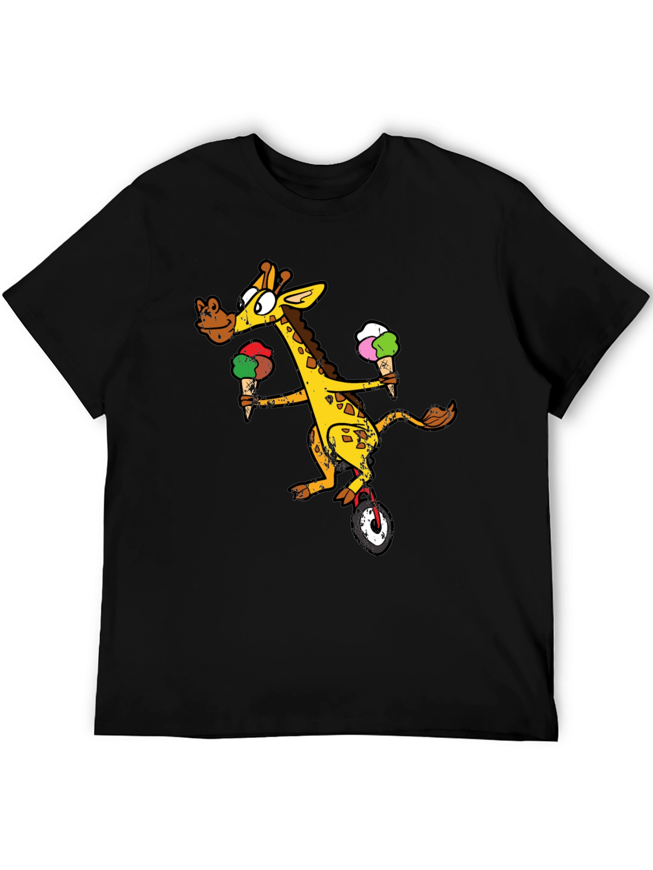 Black Giraffe On Unicycle T-Shirt view 5
