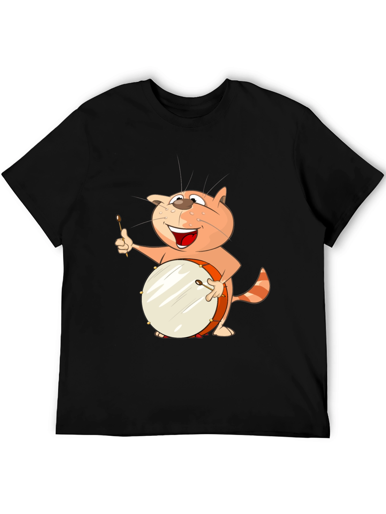 Black Funny Cat Drummer T-Shirt view 5