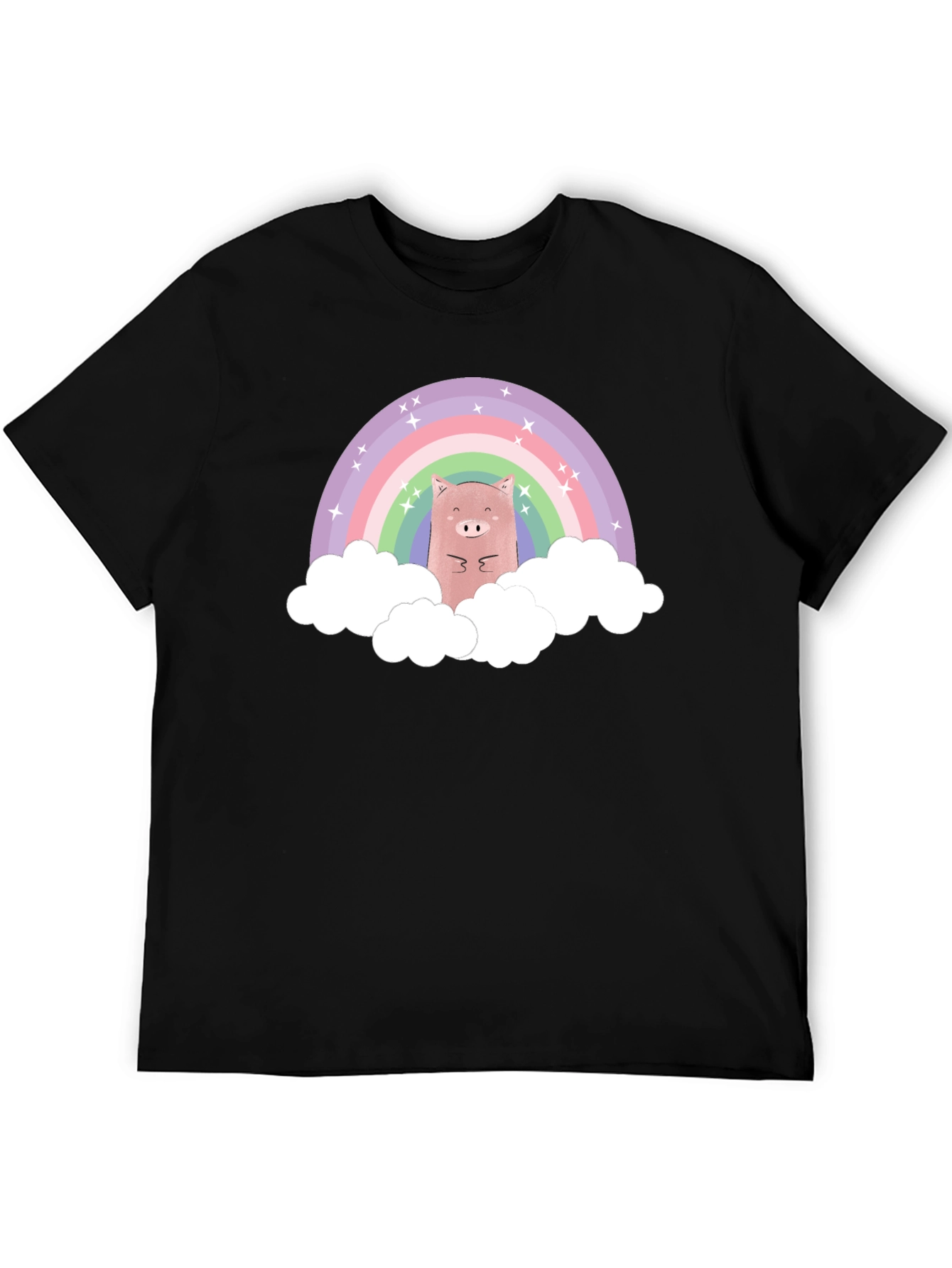 Black Rainbow Pig T-Shirt - Cute Cartoon Design view 5