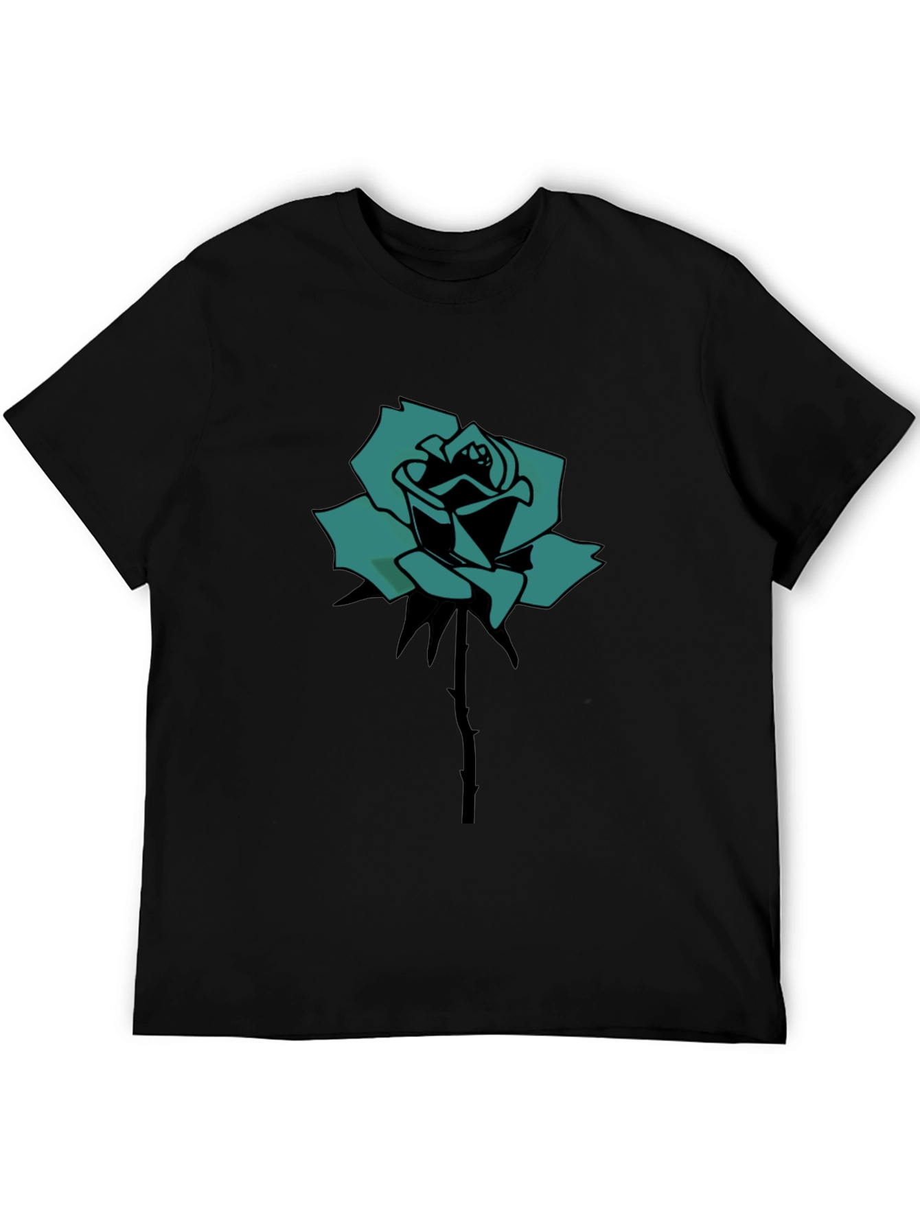 Black Black T-Shirt with Teal Rose Print view 5