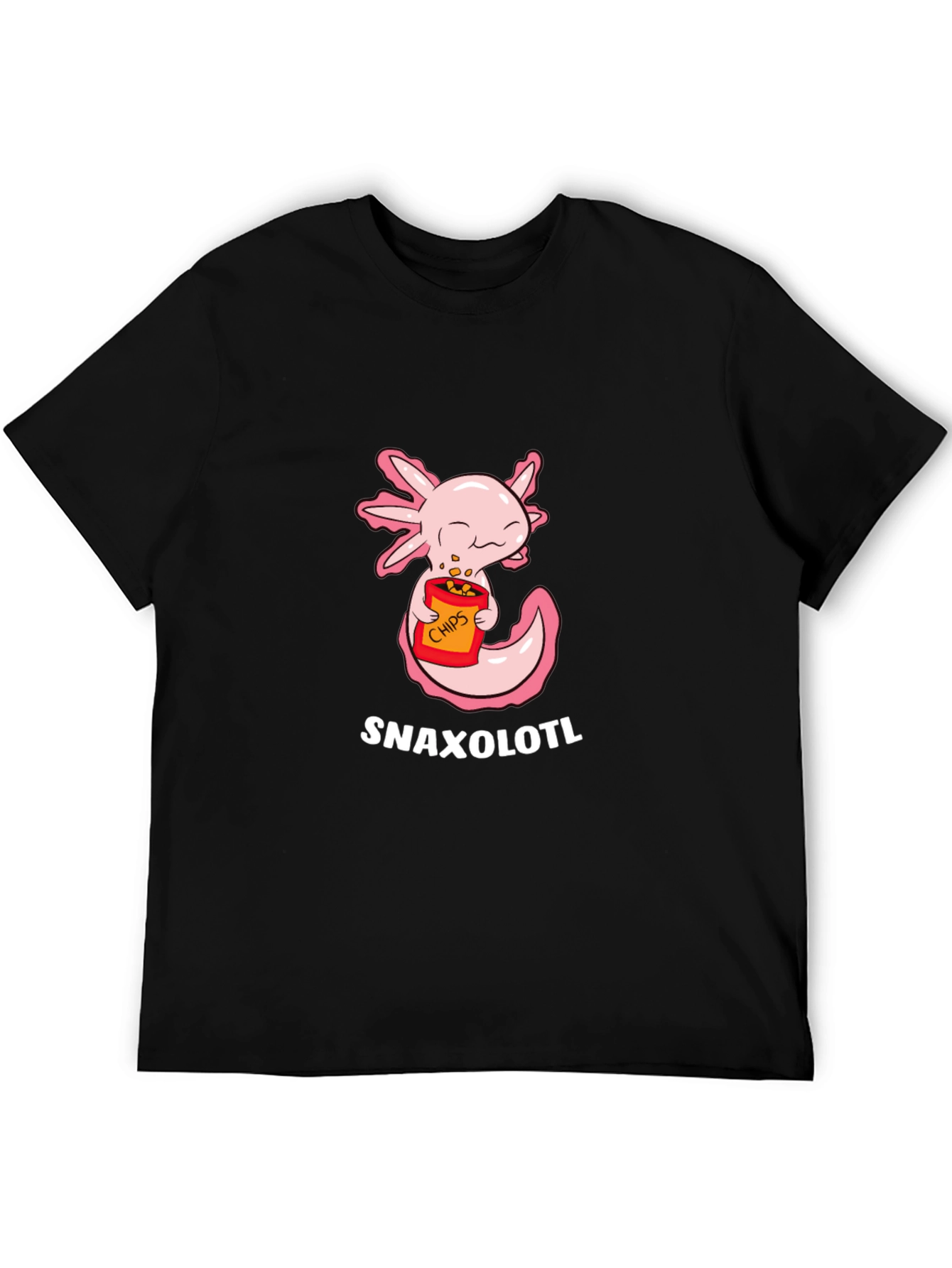 Black Snaxolotl T-Shirt - Cute Axolotl Eating Chips! view 5