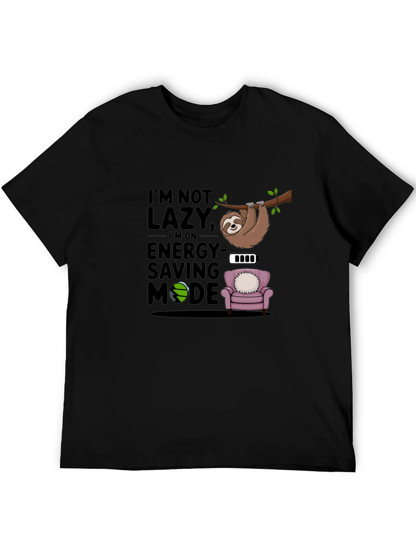 Black I'm Not Lazy T-Shirt, Sloth Energy Saving Mode Tee view 5