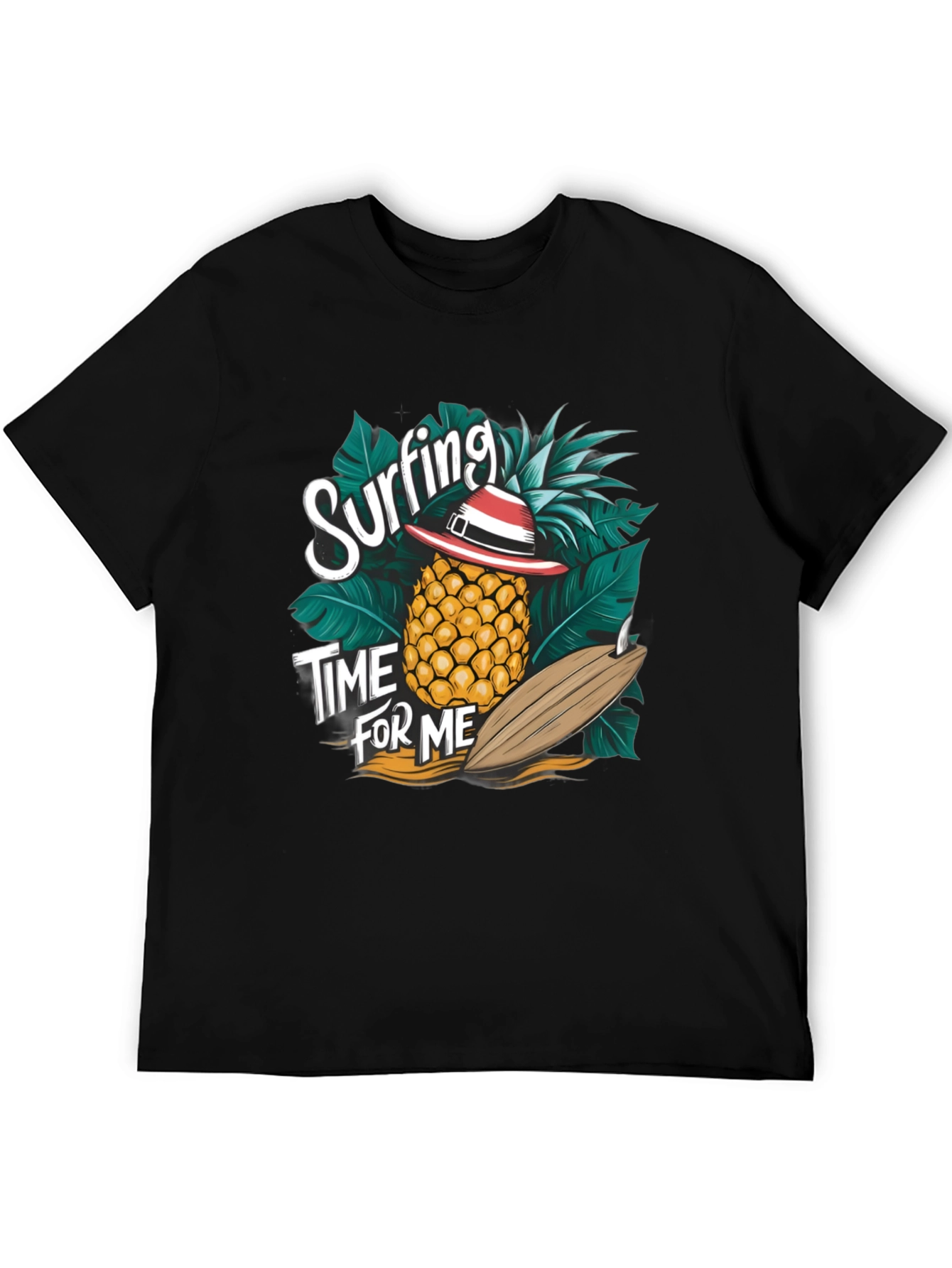 Black Surfing Pineapple T-Shirt - Tropical Summer Vibes view 5