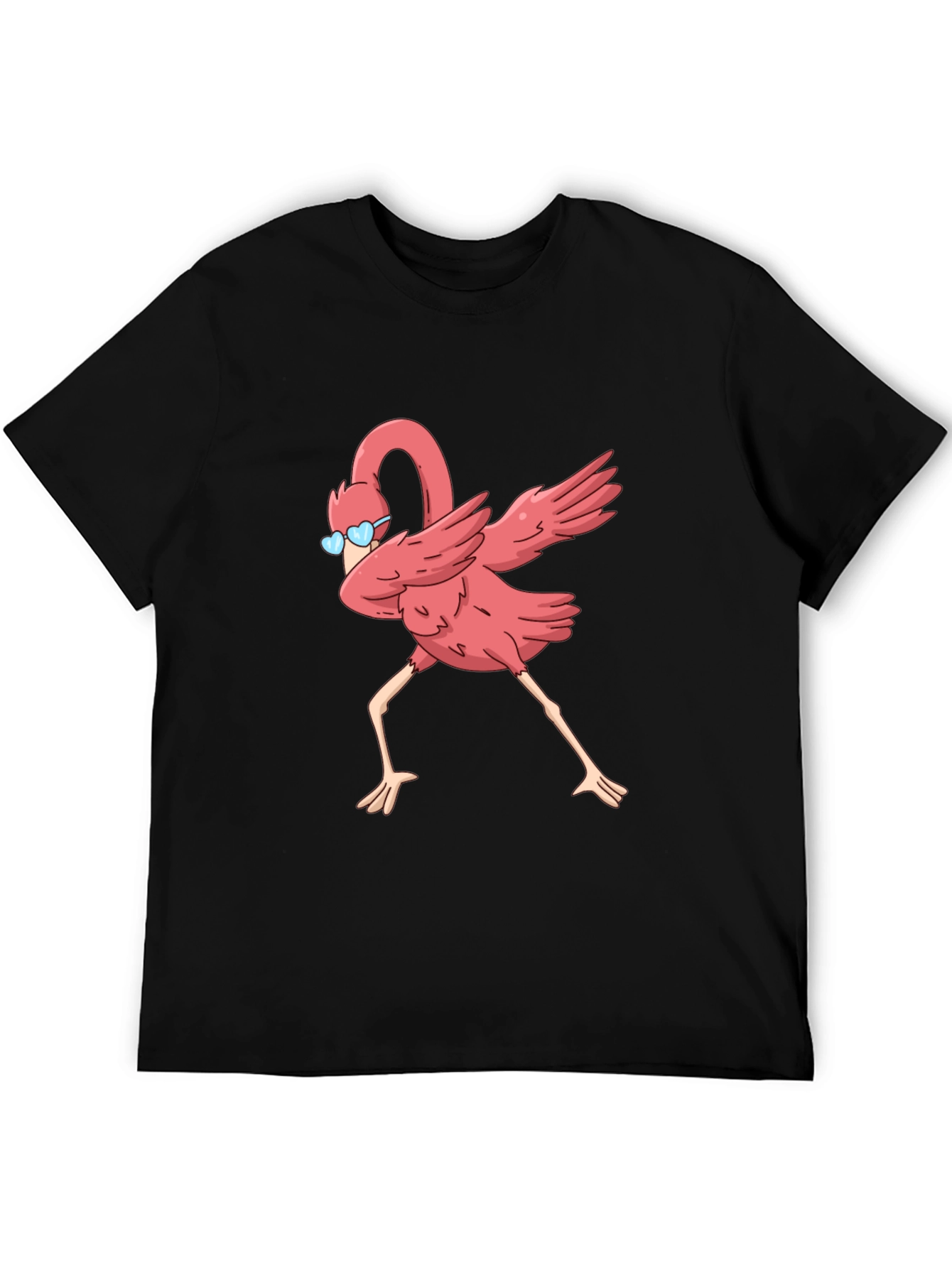 Black Dabbing Flamingo Graphic Tee - Black Cotton T-Shirt view 5
