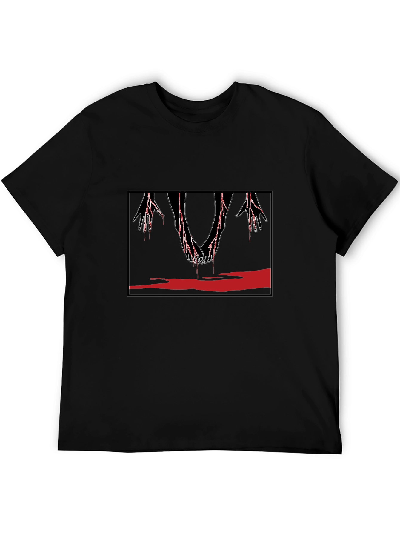 Black Edgy Graphic Tee: Bloody Handshake Design view 5