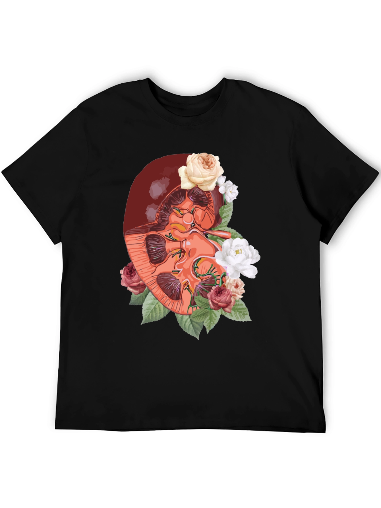 Black Floral Kidney Graphic Tee - Unique Anatomy T-Shirt view 5