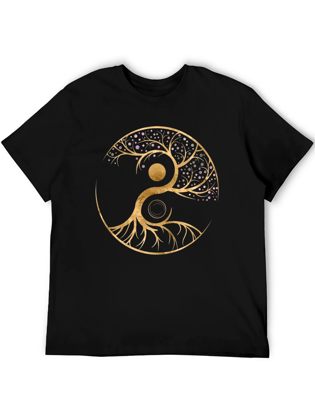 Black Yin Yang Tree of Life Black Graphic Tee view 5