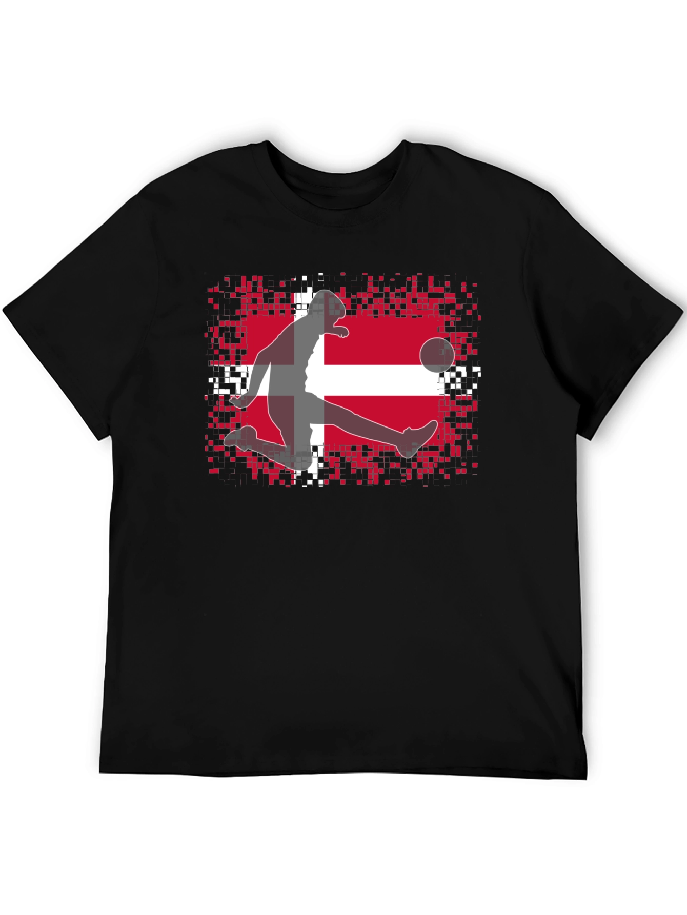 Black Denmark Flag Soccer Black T-Shirt view 5
