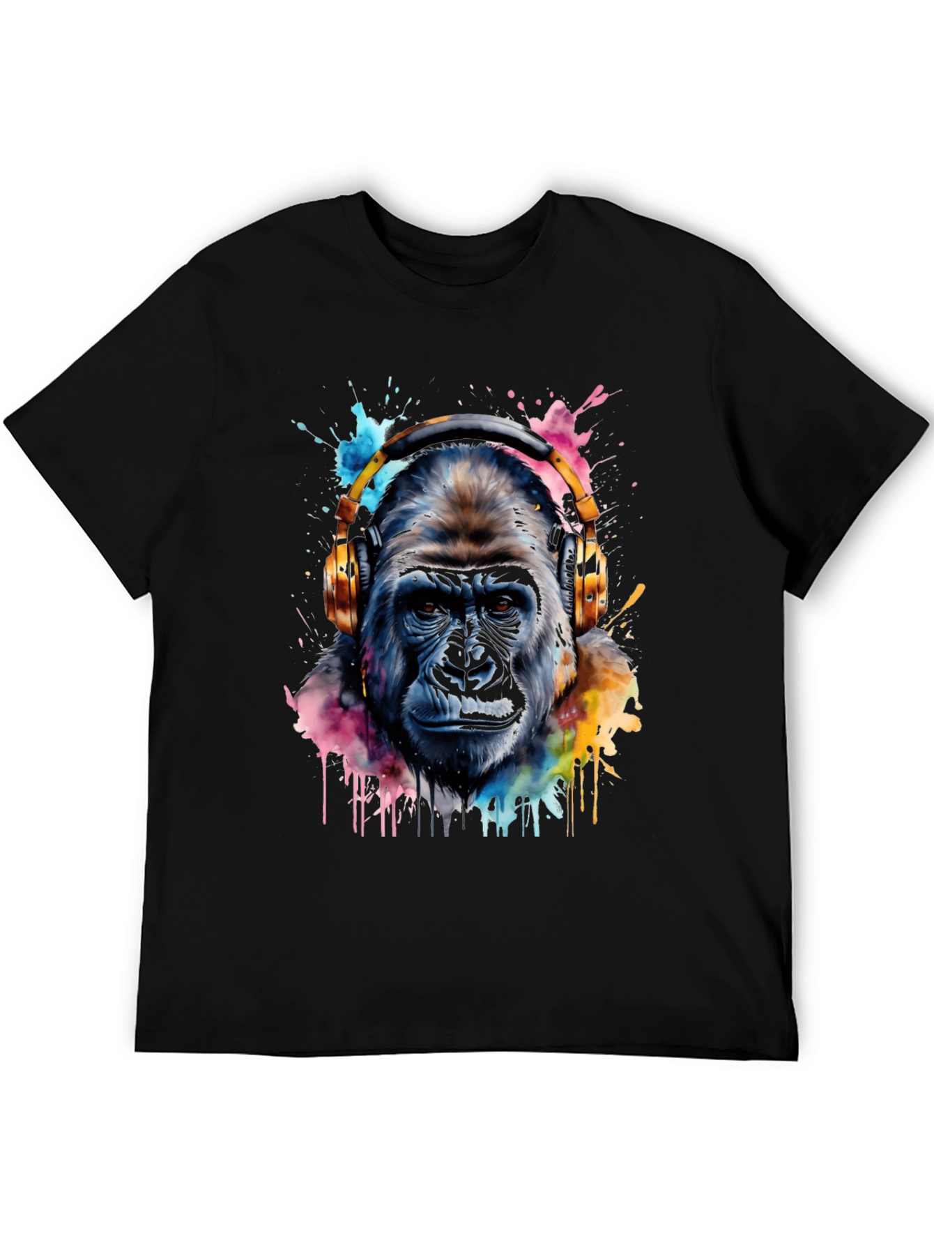 Black Gorilla DJ Tee - Watercolor Ape T-Shirt view 5