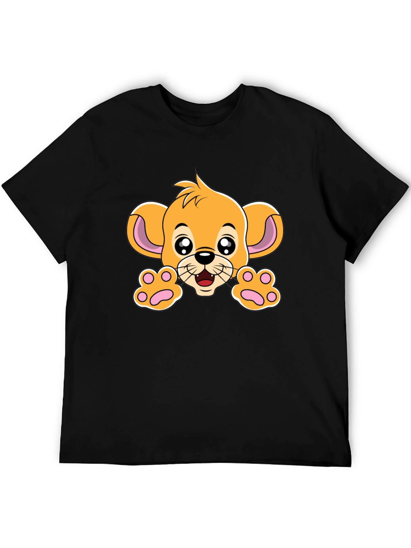 Black Cute Lion Cub Graphic Tee - Black Cotton T-Shirt view 5