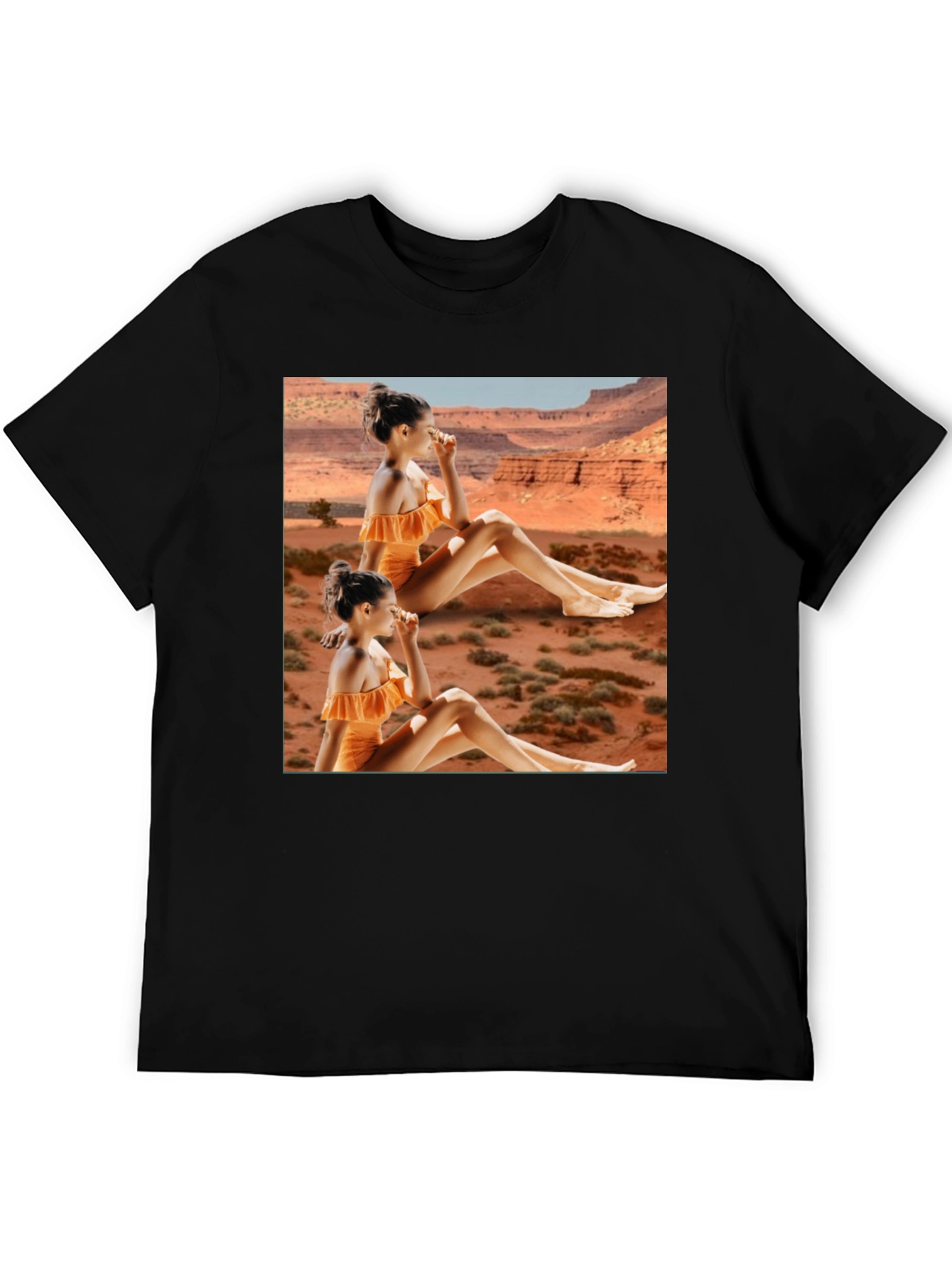 Black Trendy Black T-Shirt with Unique Desert Graphic Design view 5