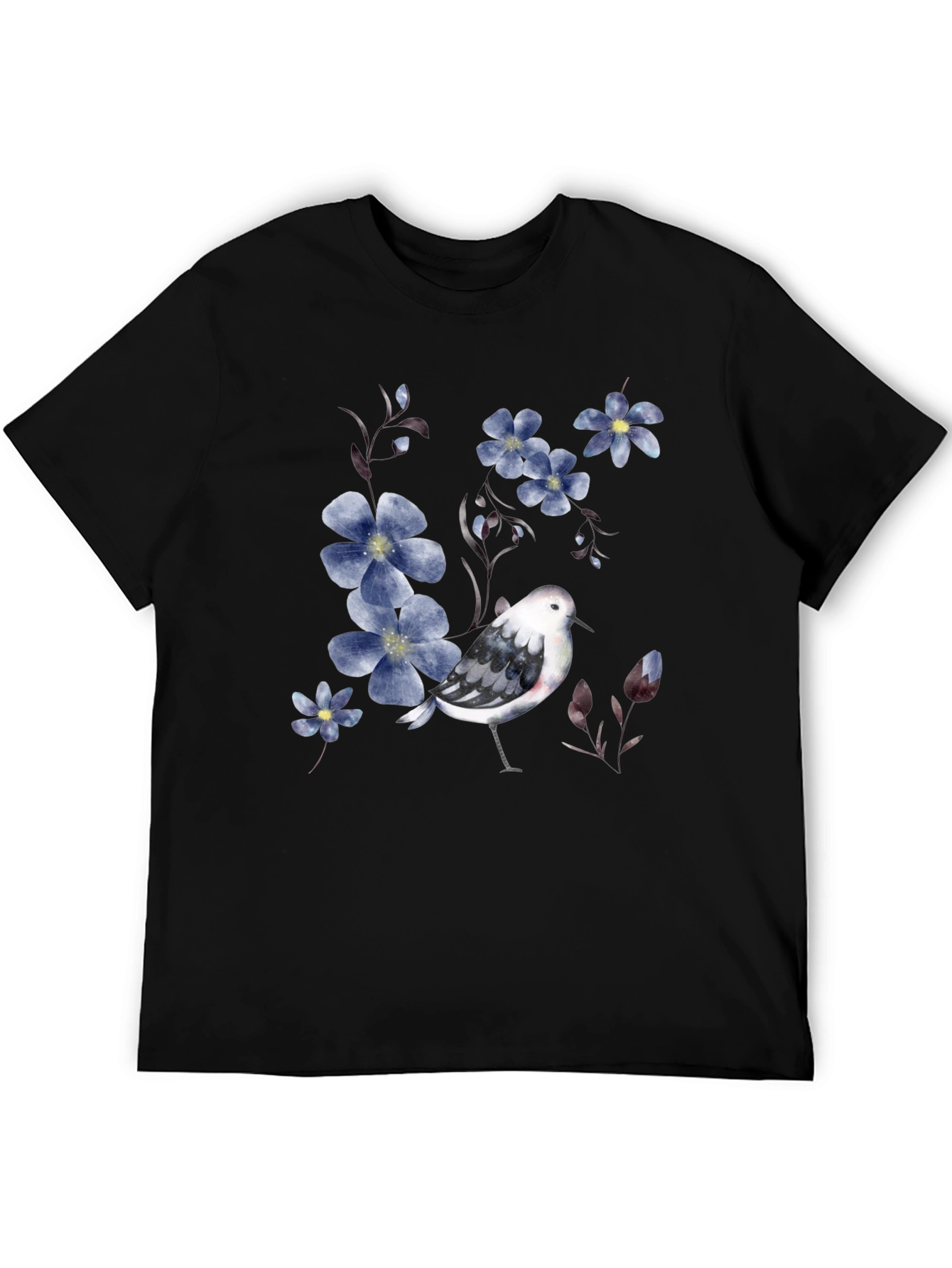 Black Floral Bird Print Black T-Shirt view 5