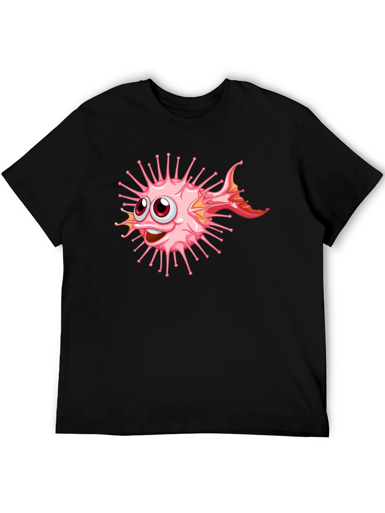 Black Cartoon Pufferfish Graphic Black T-Shirt view 5