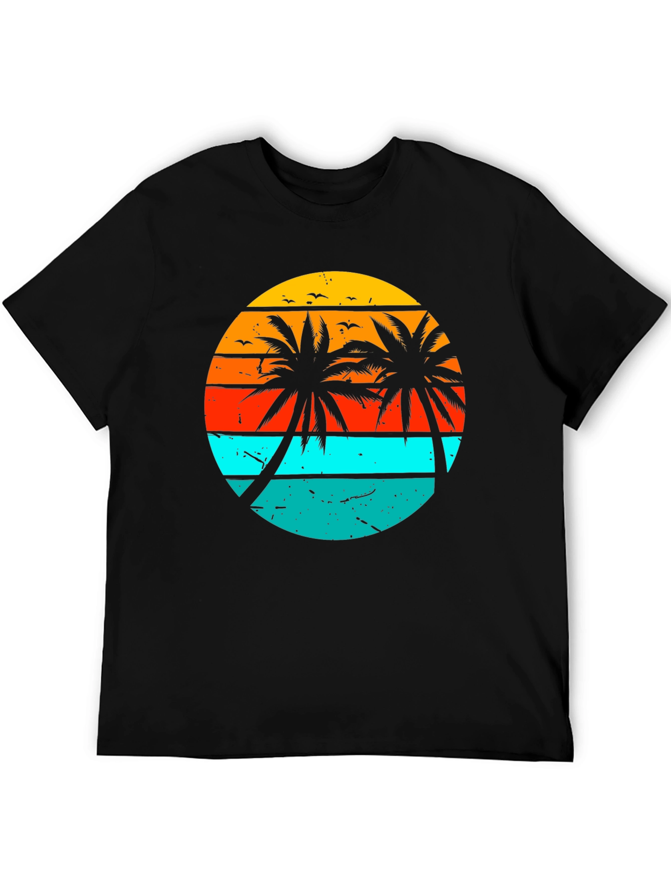 Black Retro Sunset Palm Tree Graphic T-Shirt view 5