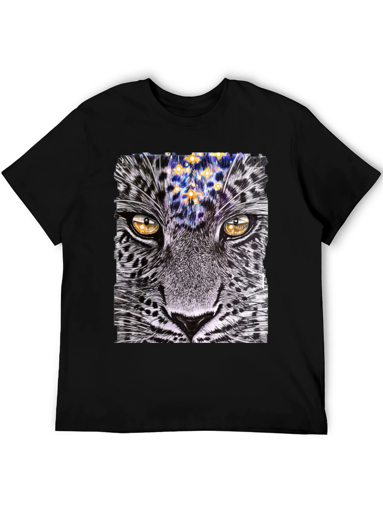 Black Leopard Stargazer Graphic T-Shirt - Unique Animal Print Tee view 5