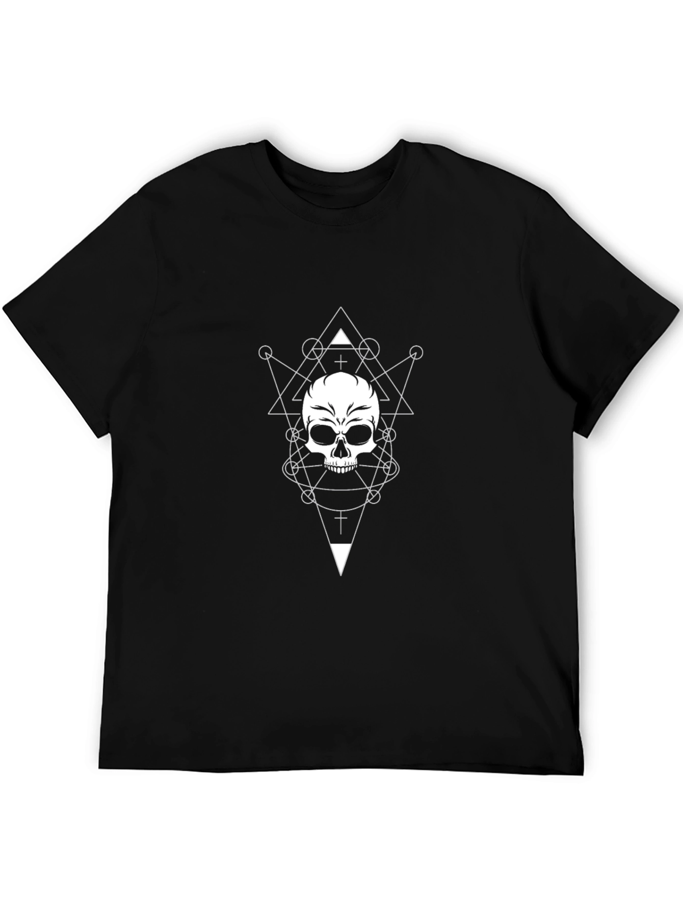 Black Geometric Skull Graphic Print T-Shirt view 5