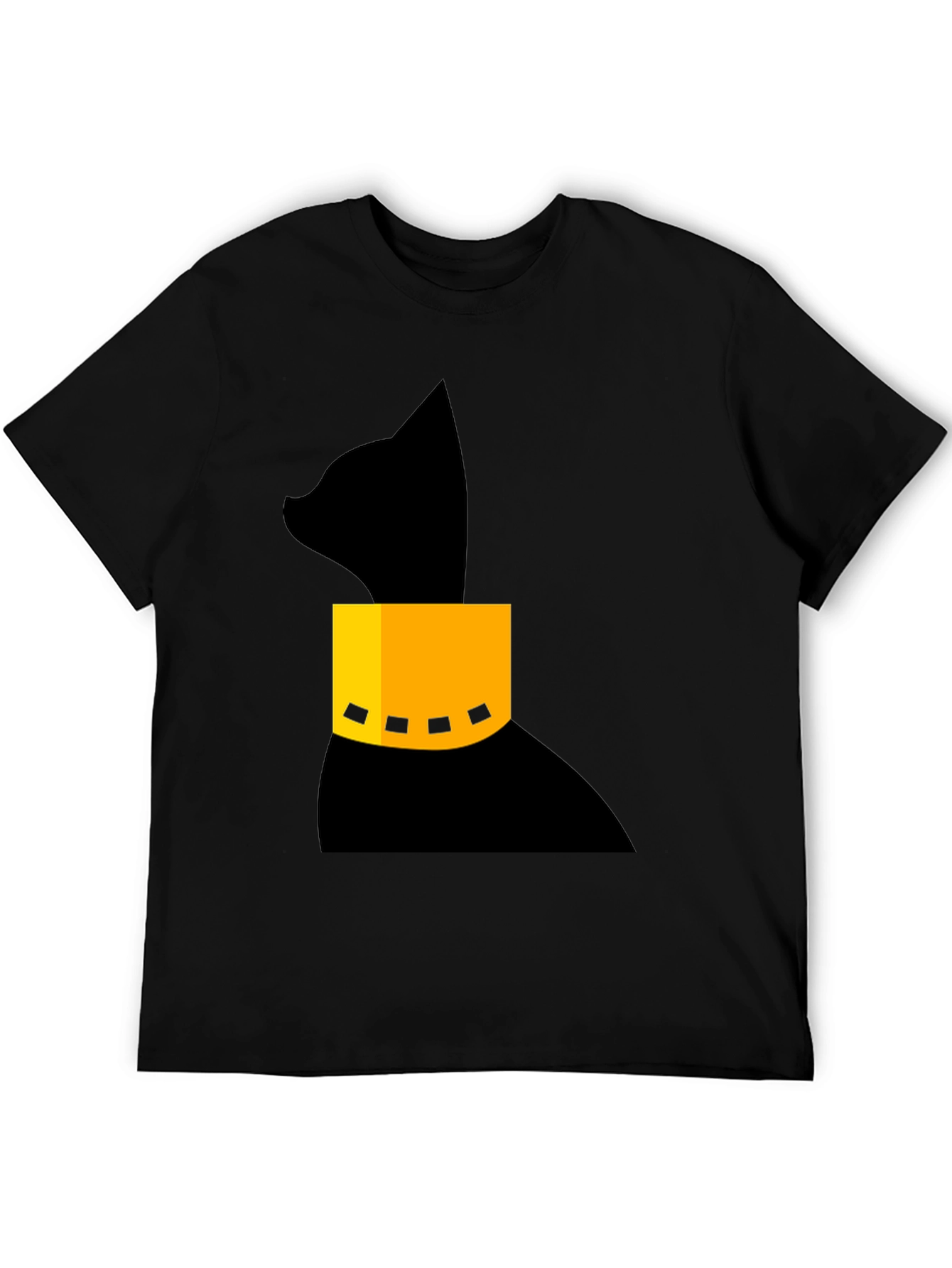 Black Modern Black Cat T-Shirt with Geometric Collar view 5