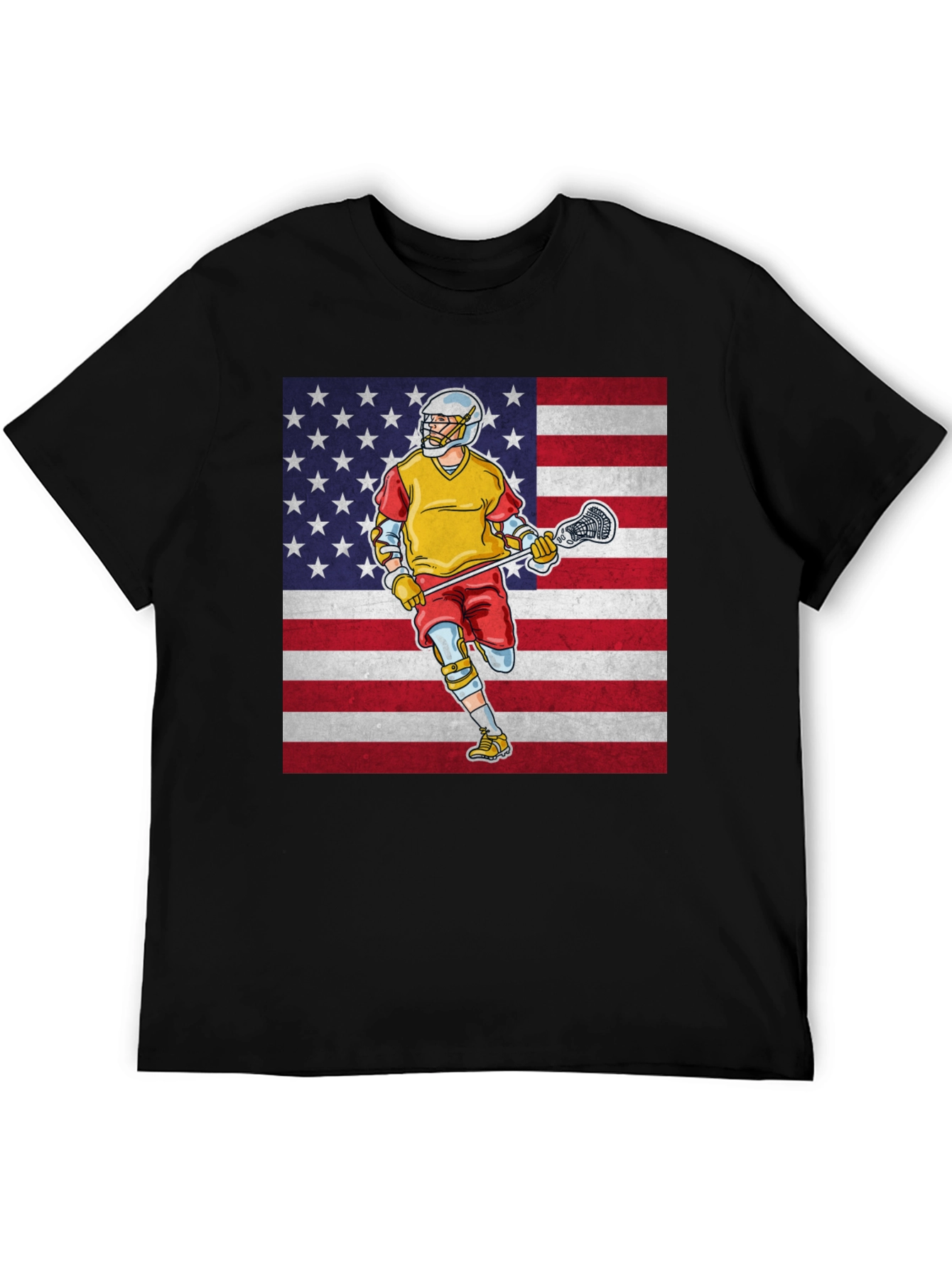 Black American Lacrosse Player Graphic T-Shirt view 5