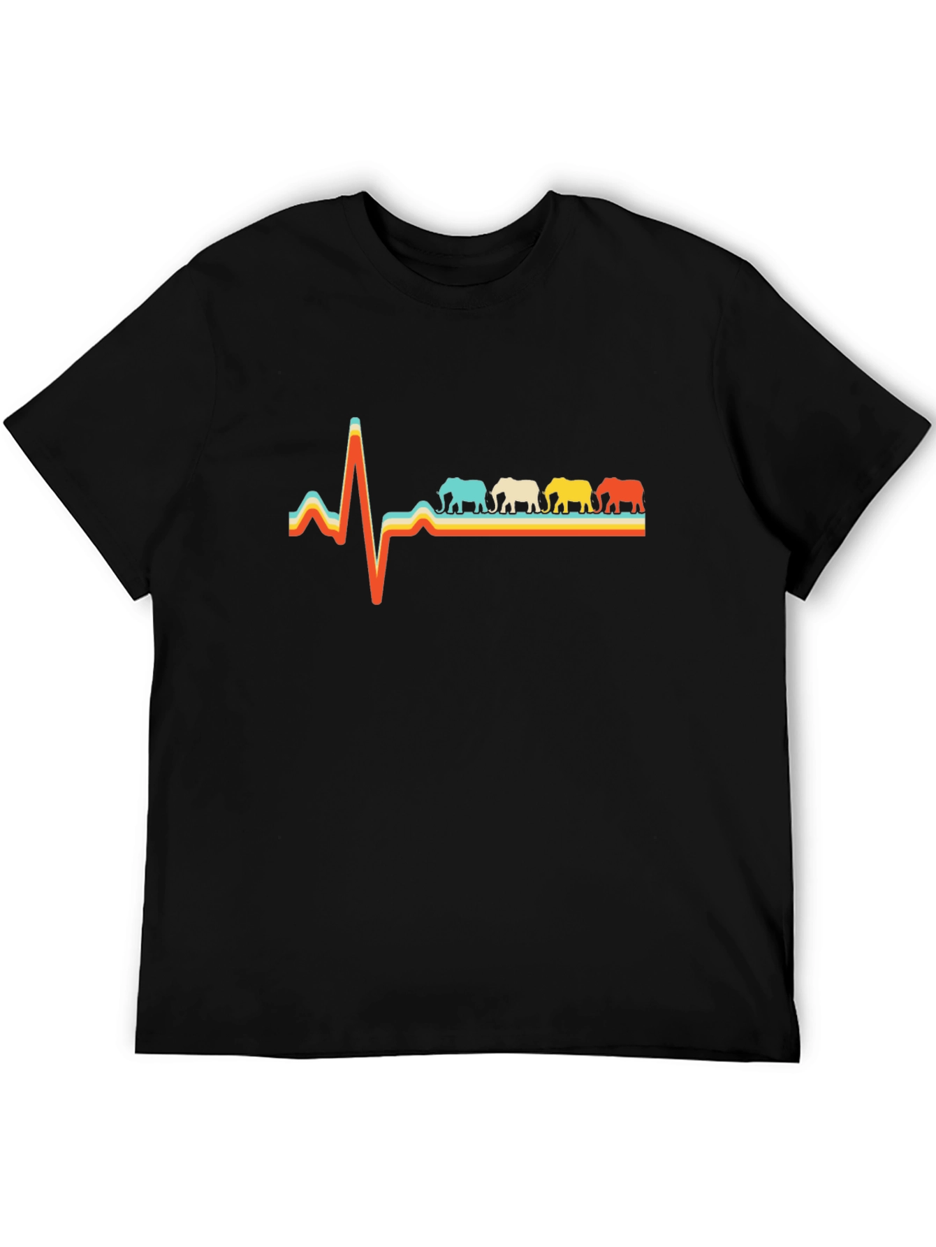 Black Elephant Heartbeat Graphic Tee - Black Cotton T-Shirt view 5
