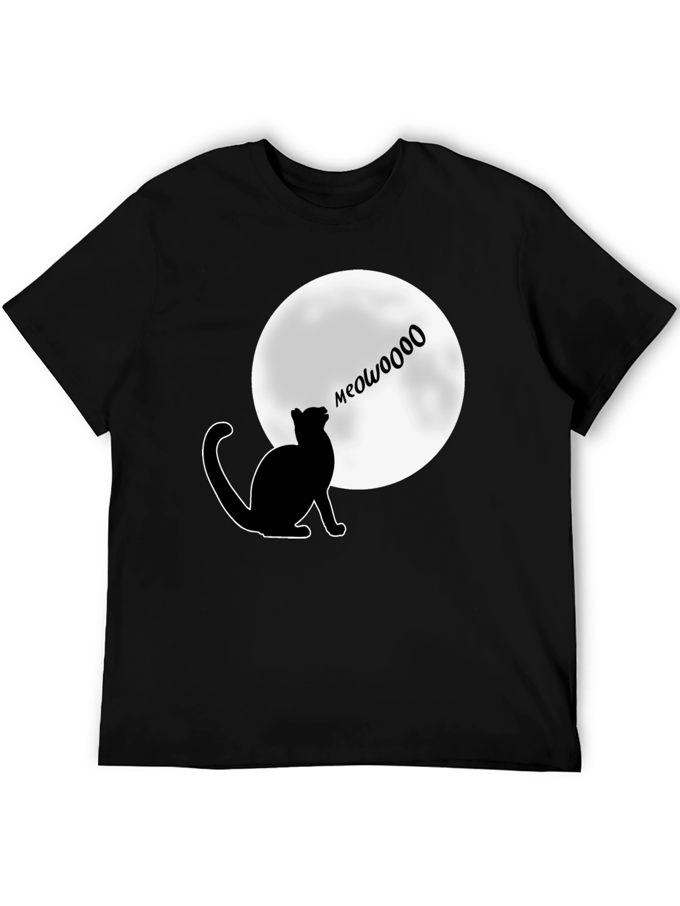 Black Meow at the Moon T-Shirt - Black, Cat Lover Tee view 5