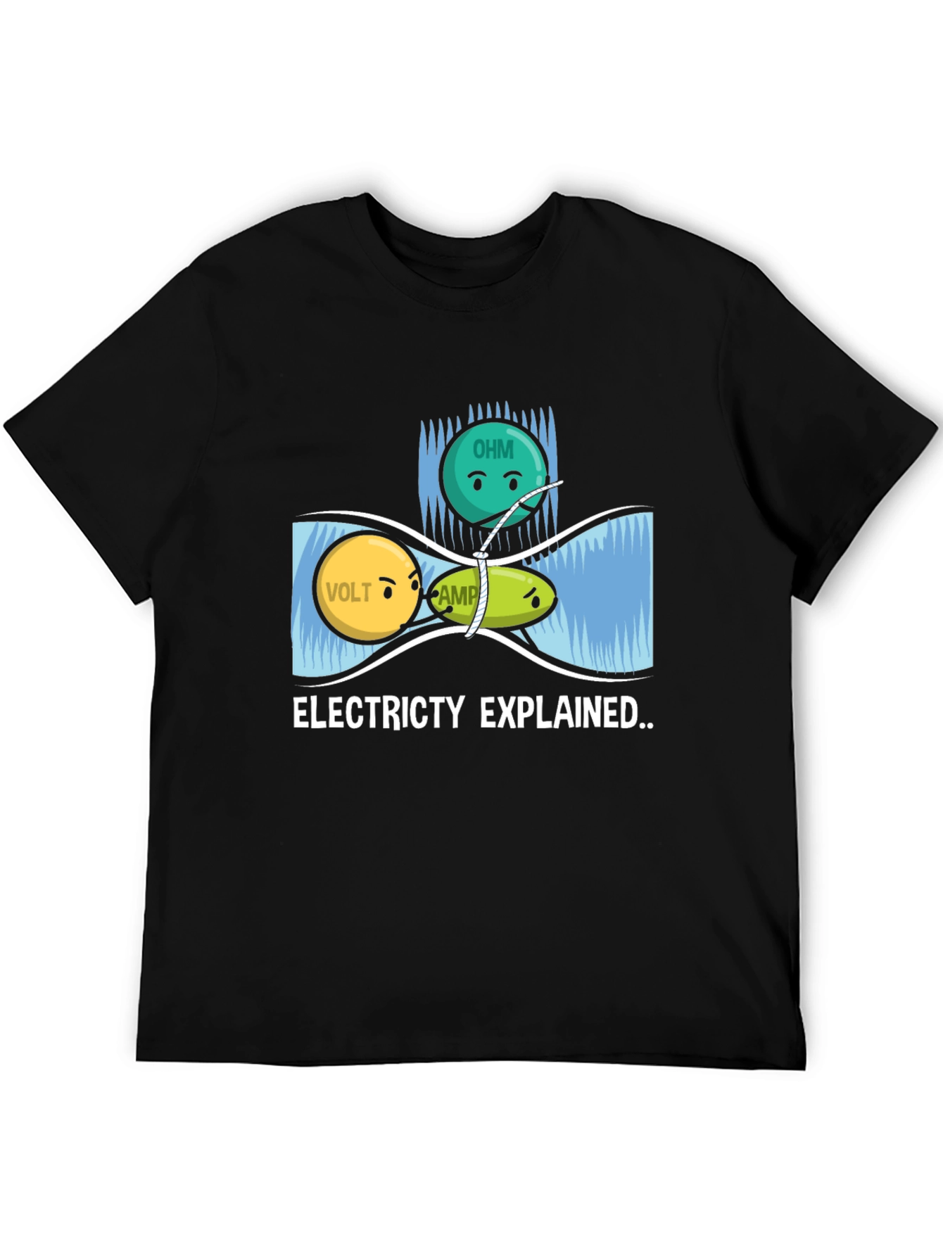 Black Electricity Explained Graphic Tee - Science Humor Shirt view 5