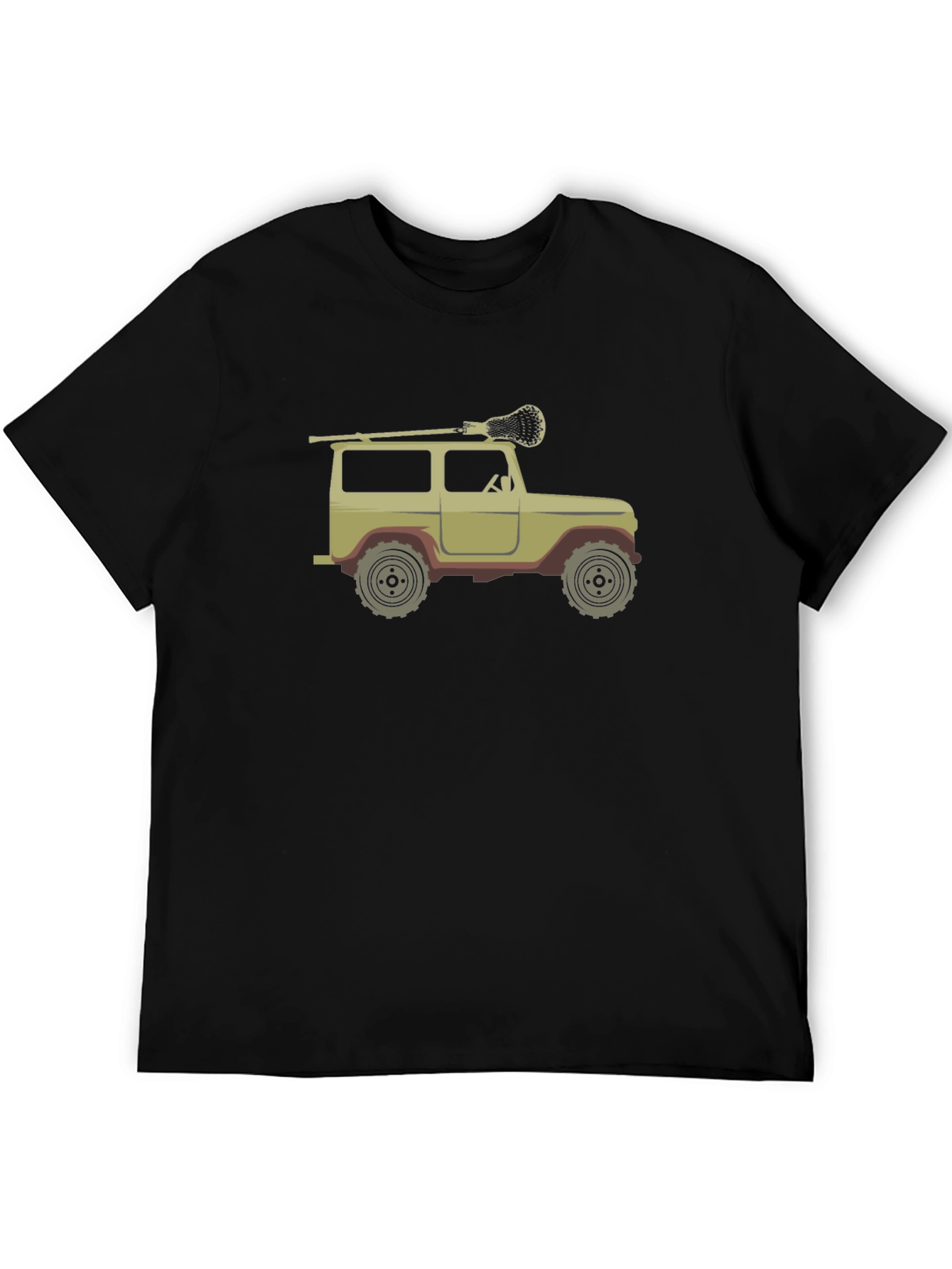 Black Vintage Off-Road Truck & Lacrosse Stick Black T-Shirt view 5