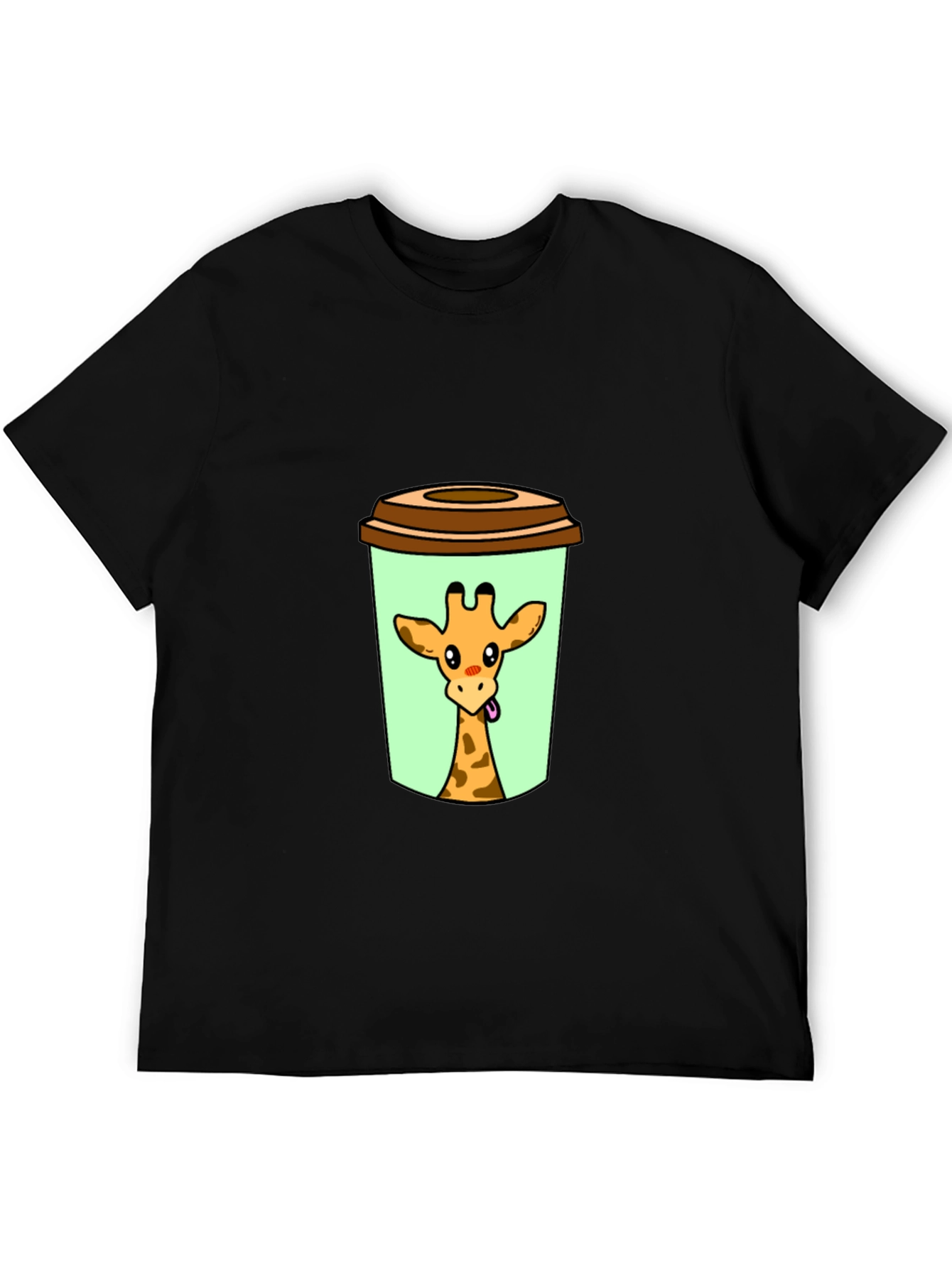Black Giraffe in Cup Graphic Tee - Novelty Animal Shirt view 5