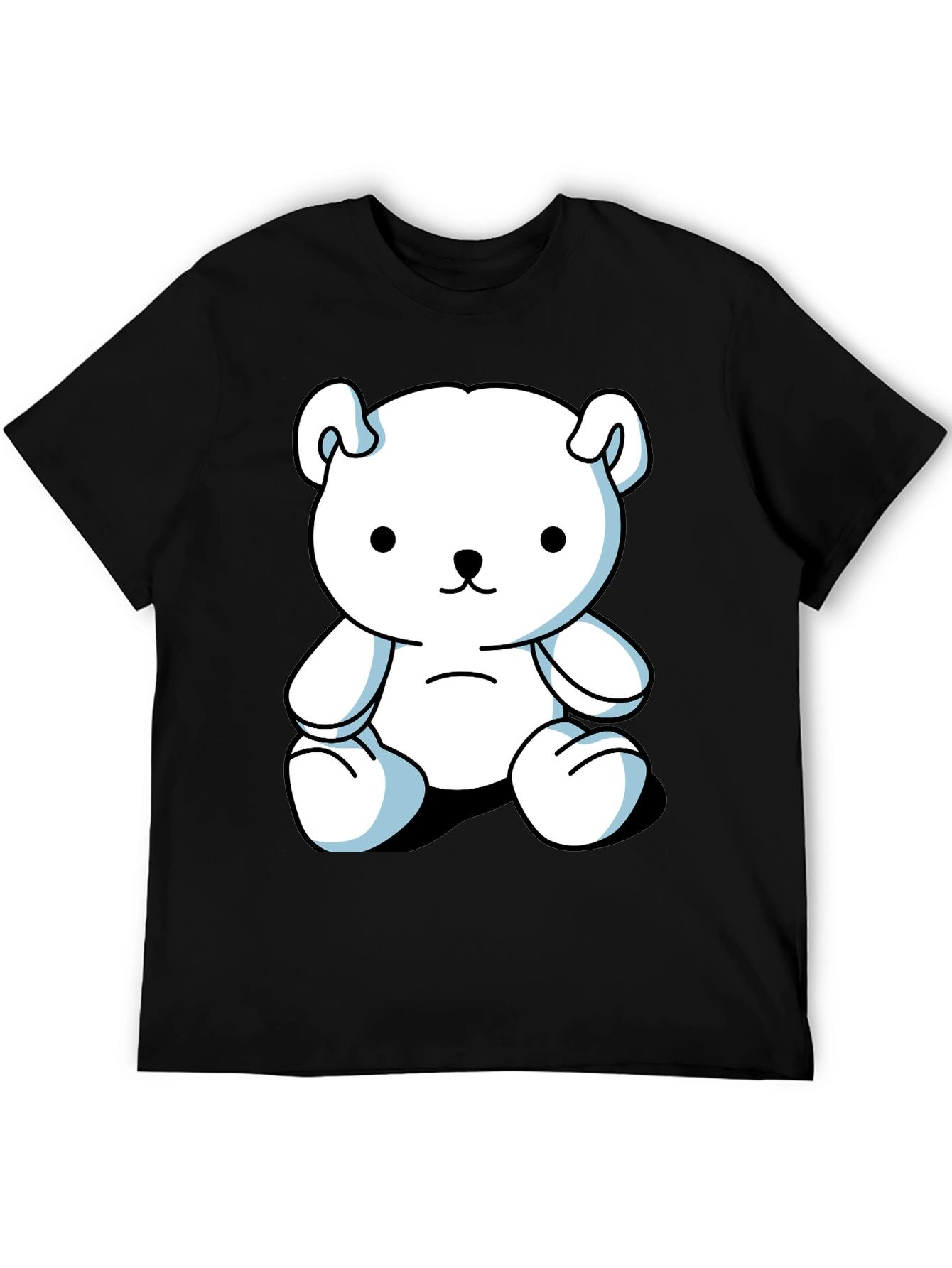 Black Cute Cartoon Bear Graphic Black T-Shirt view 5
