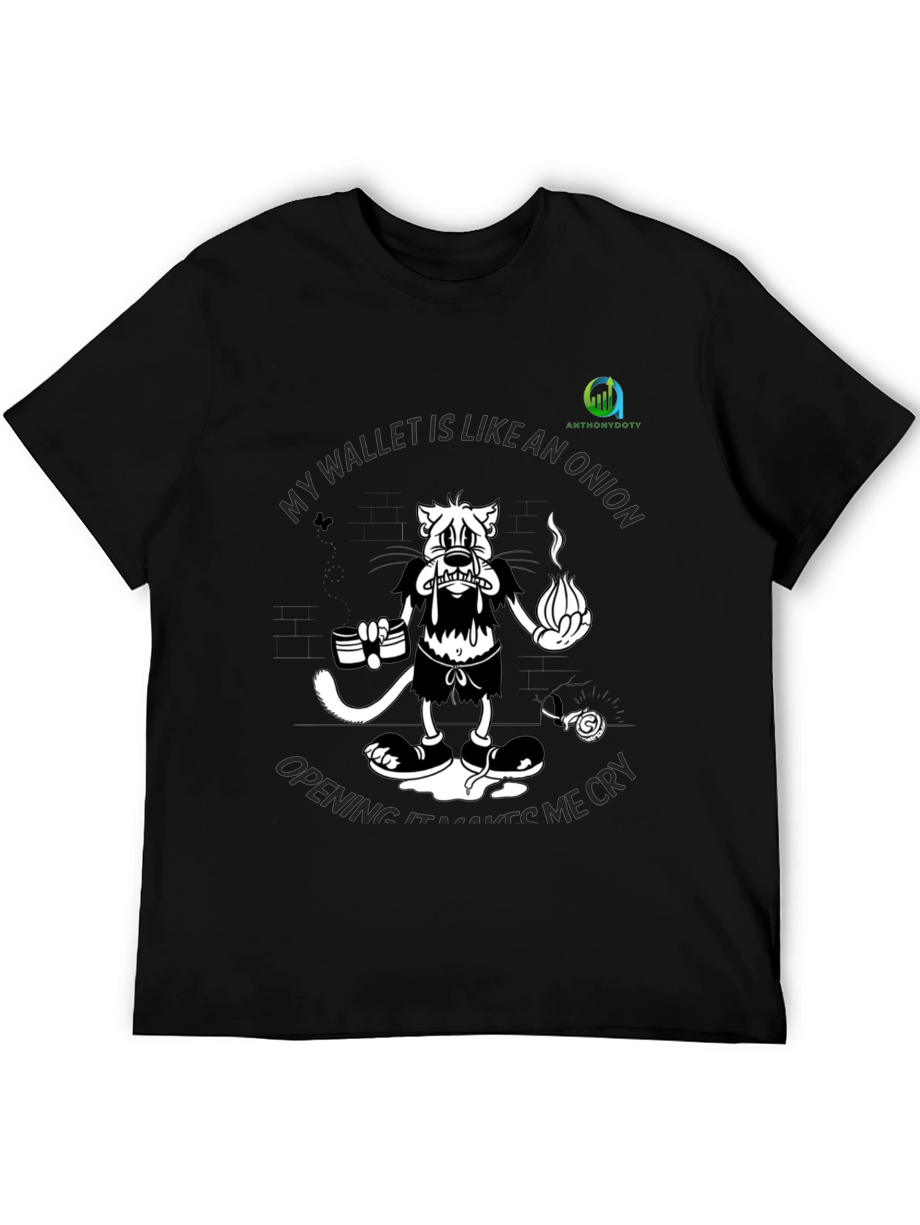 Black Funny "Wallet Like An Onion" Graphic Black T-Shirt view 5