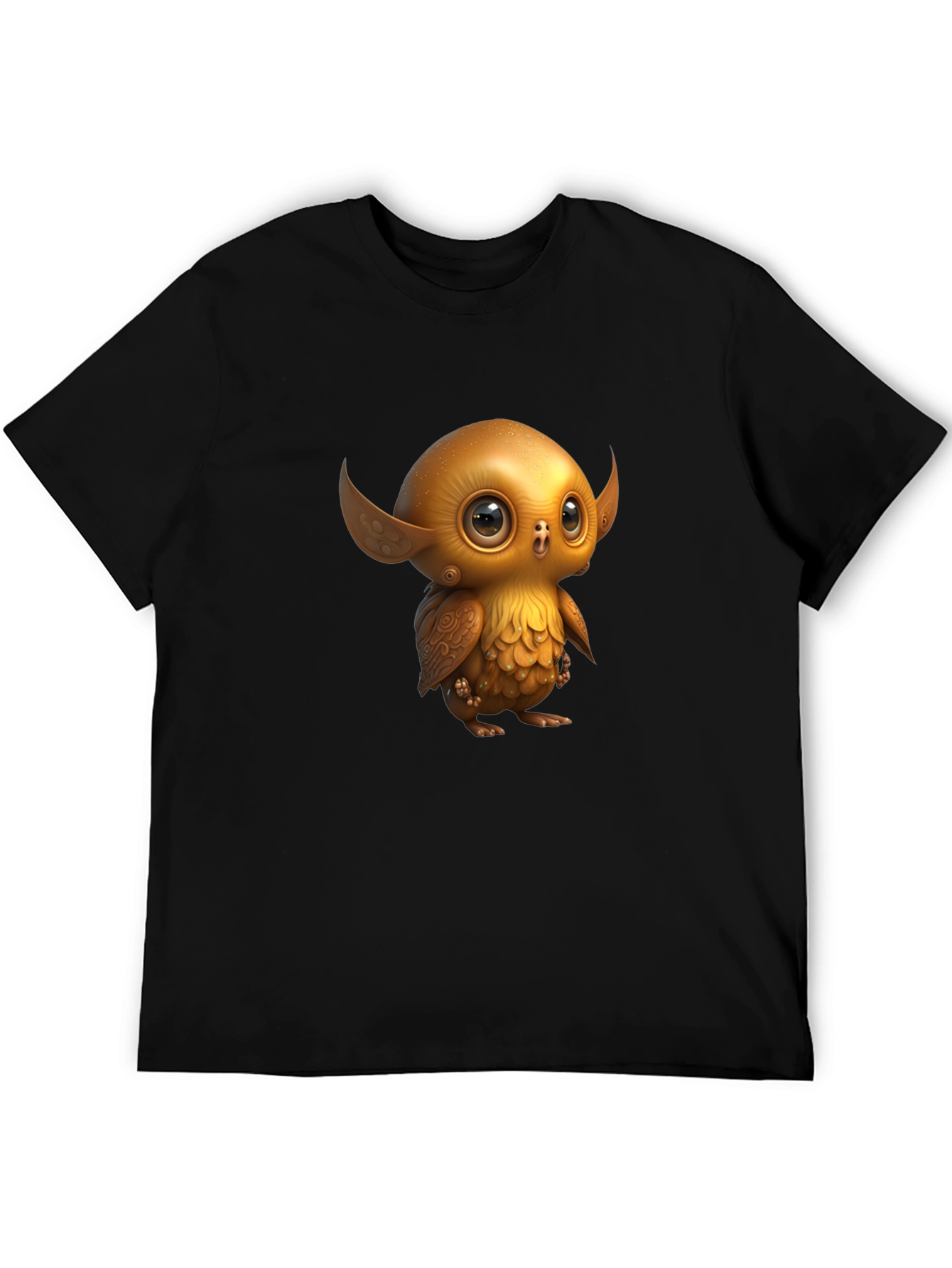 Black Cute Golden Owl Creature Graphic Tee view 5