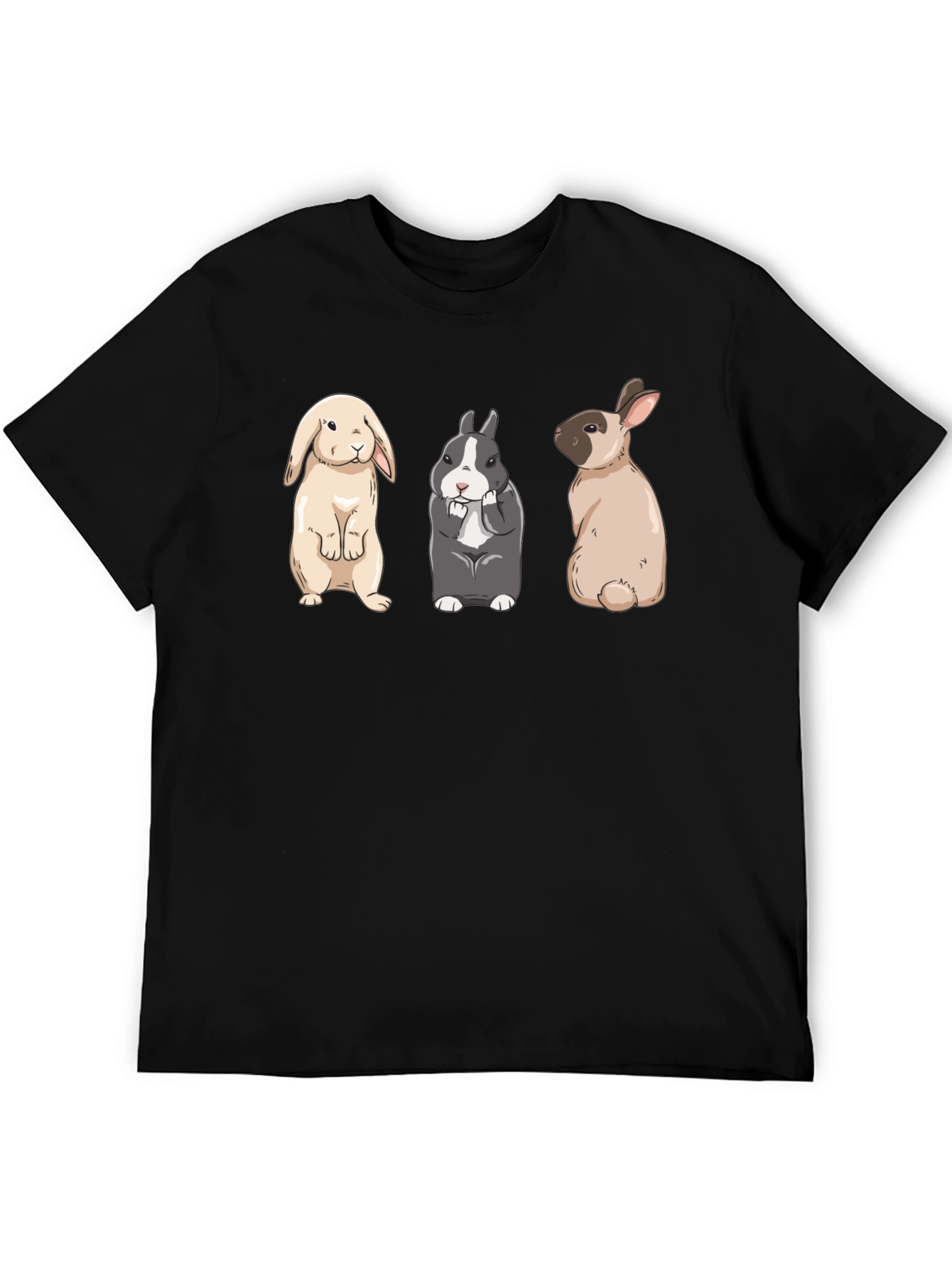 Black Three Cute Bunnies Black T-Shirt view 5