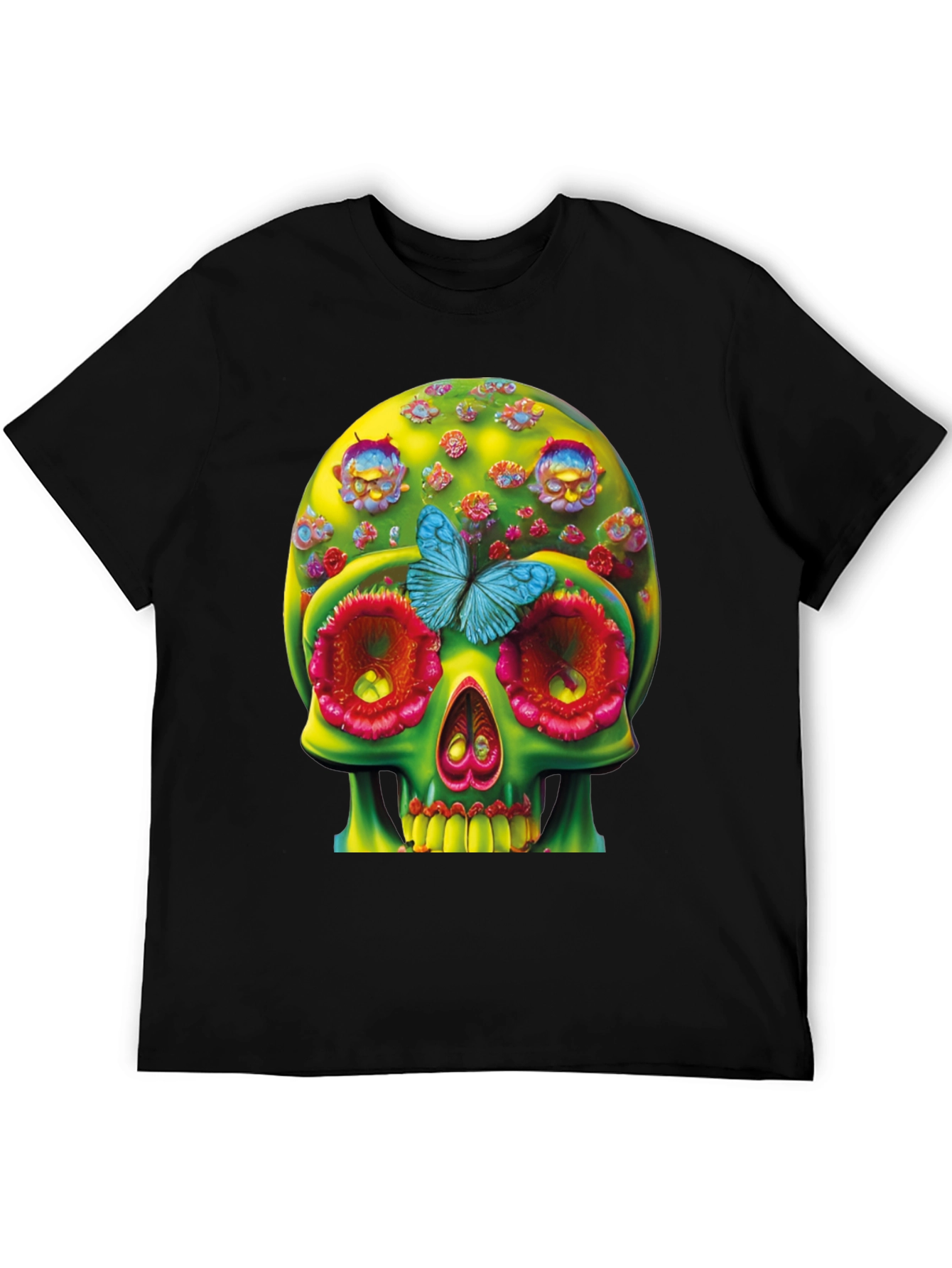 Black Floral Skull T-Shirt - Unique Graphic Tee view 5