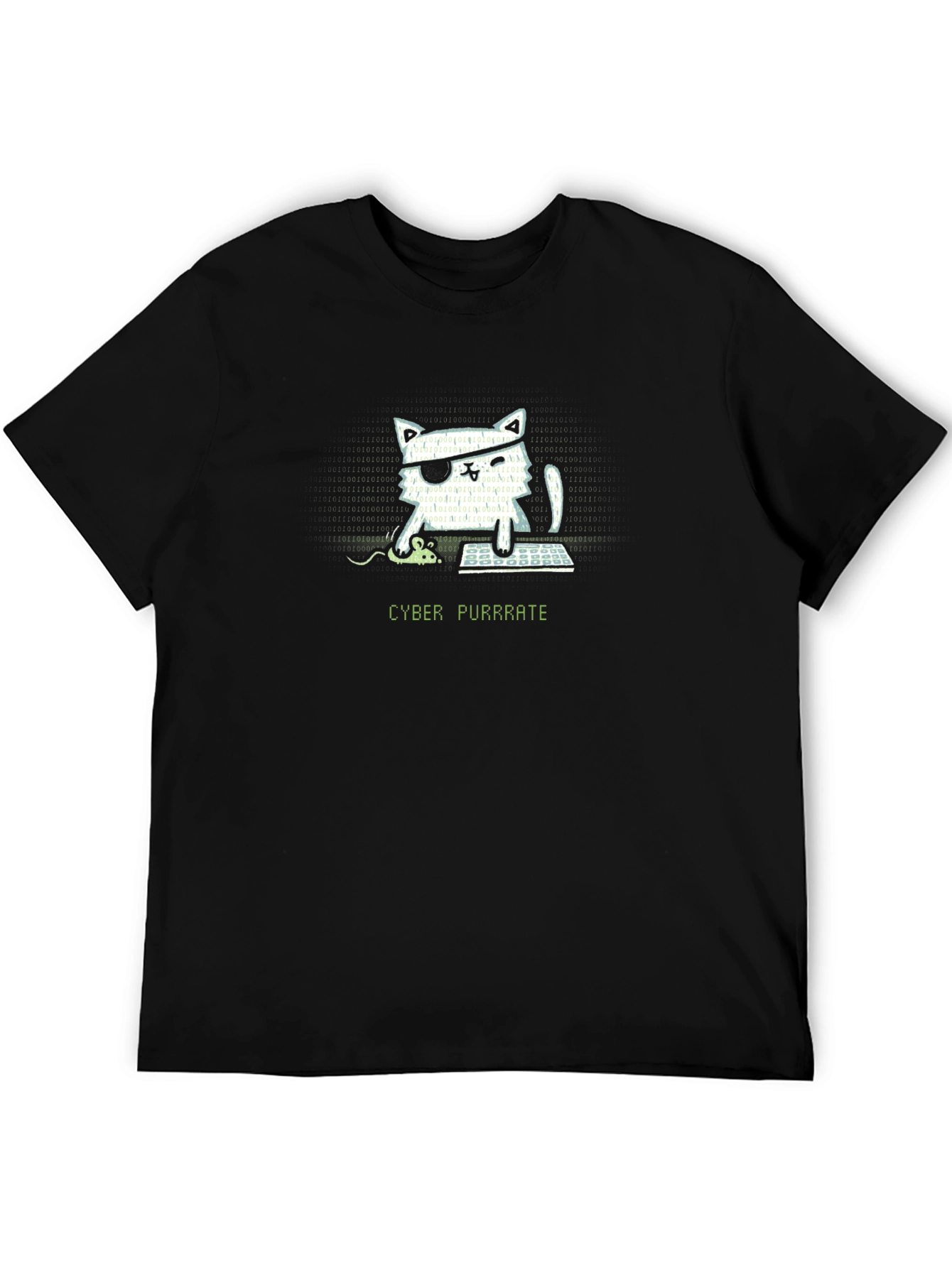 Black Cyber Purrrate T-Shirt - Hacker Cat view 5