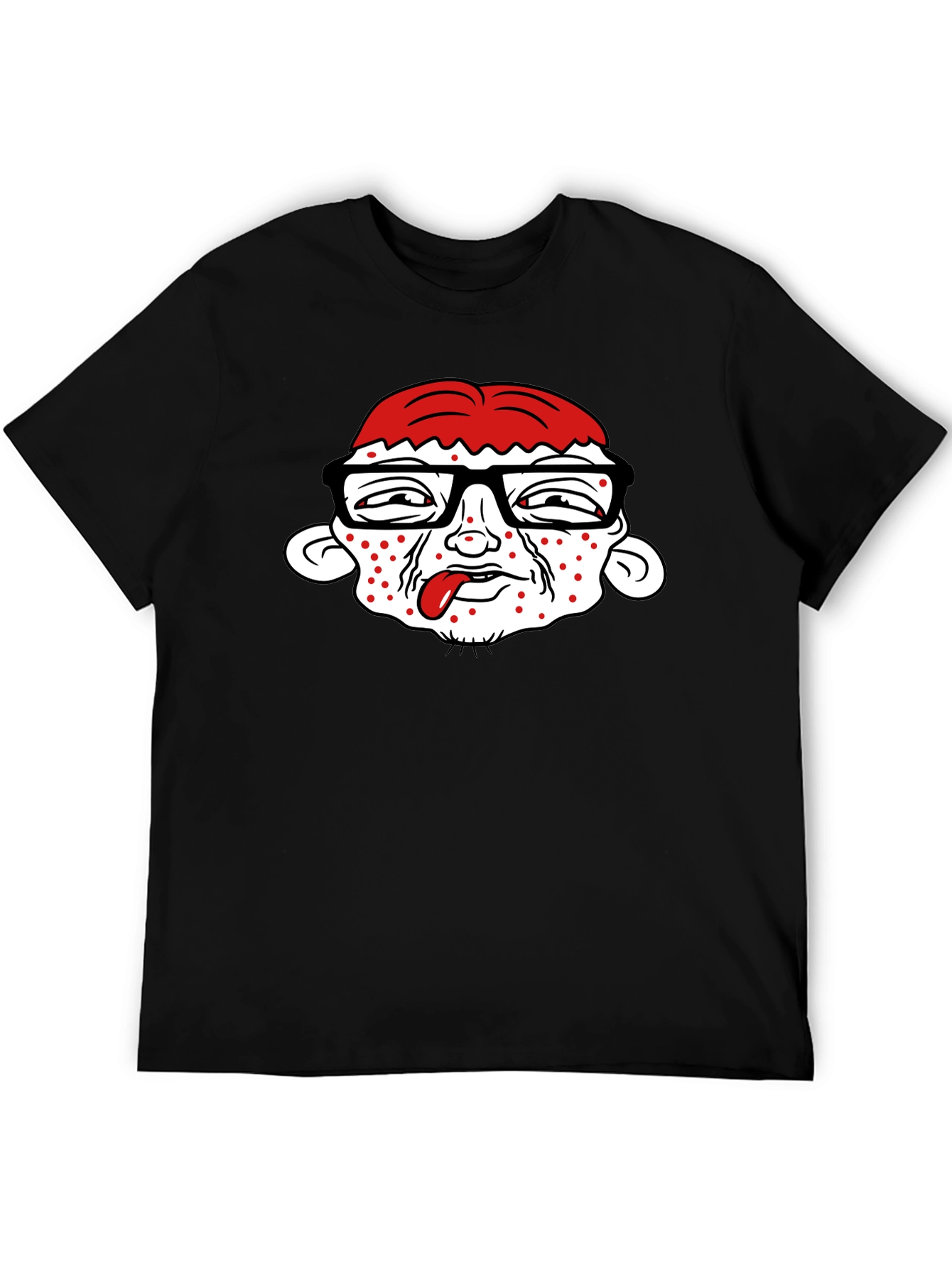 Black Funny Cartoon Face Black T-Shirt view 5