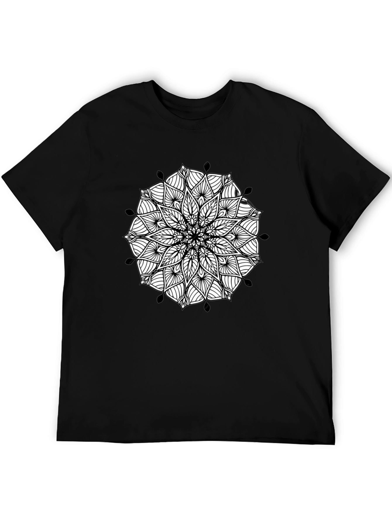 Black Mandala Graphic Black T-Shirt - Artistic Casual Wear view 5