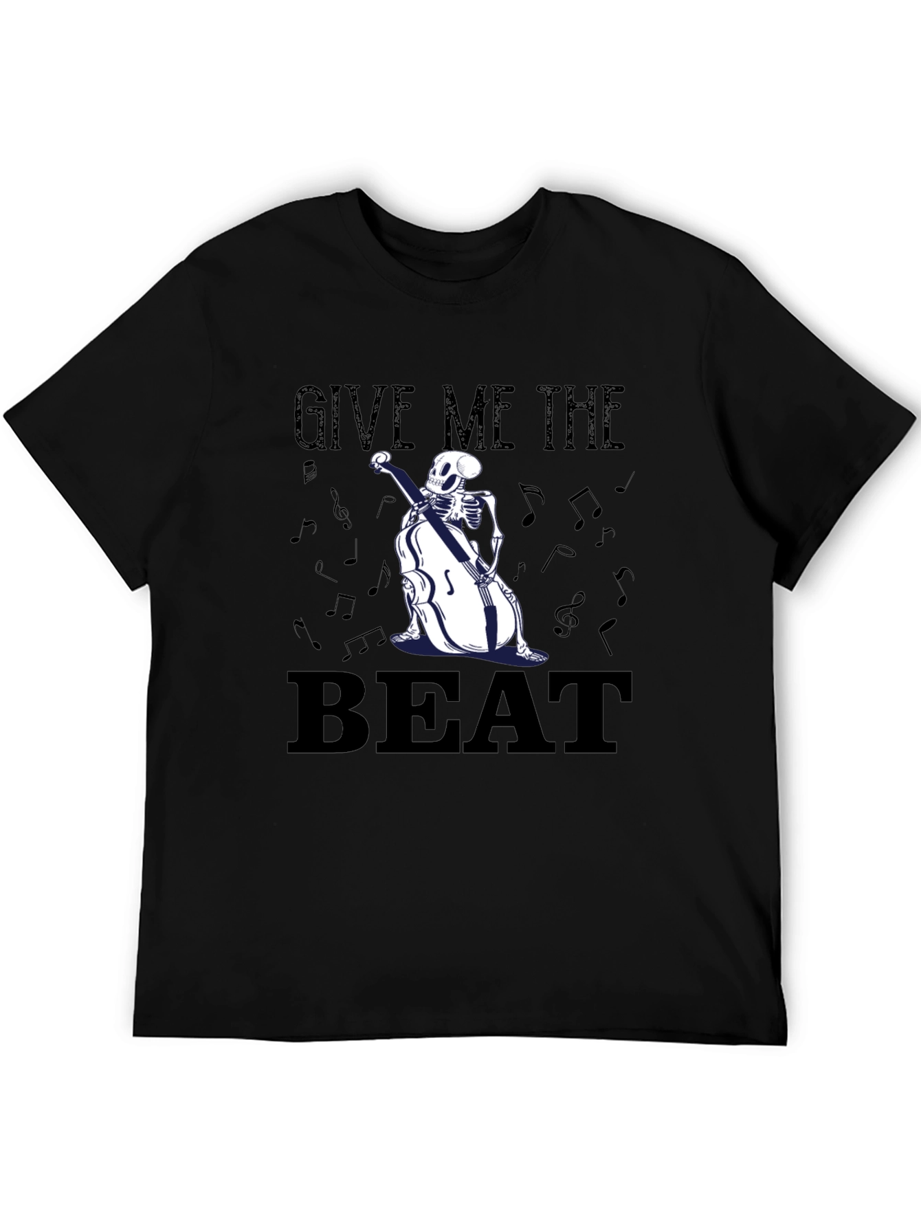 Black Give Me The Beat Skeleton Bassist Graphic T-Shirt view 5