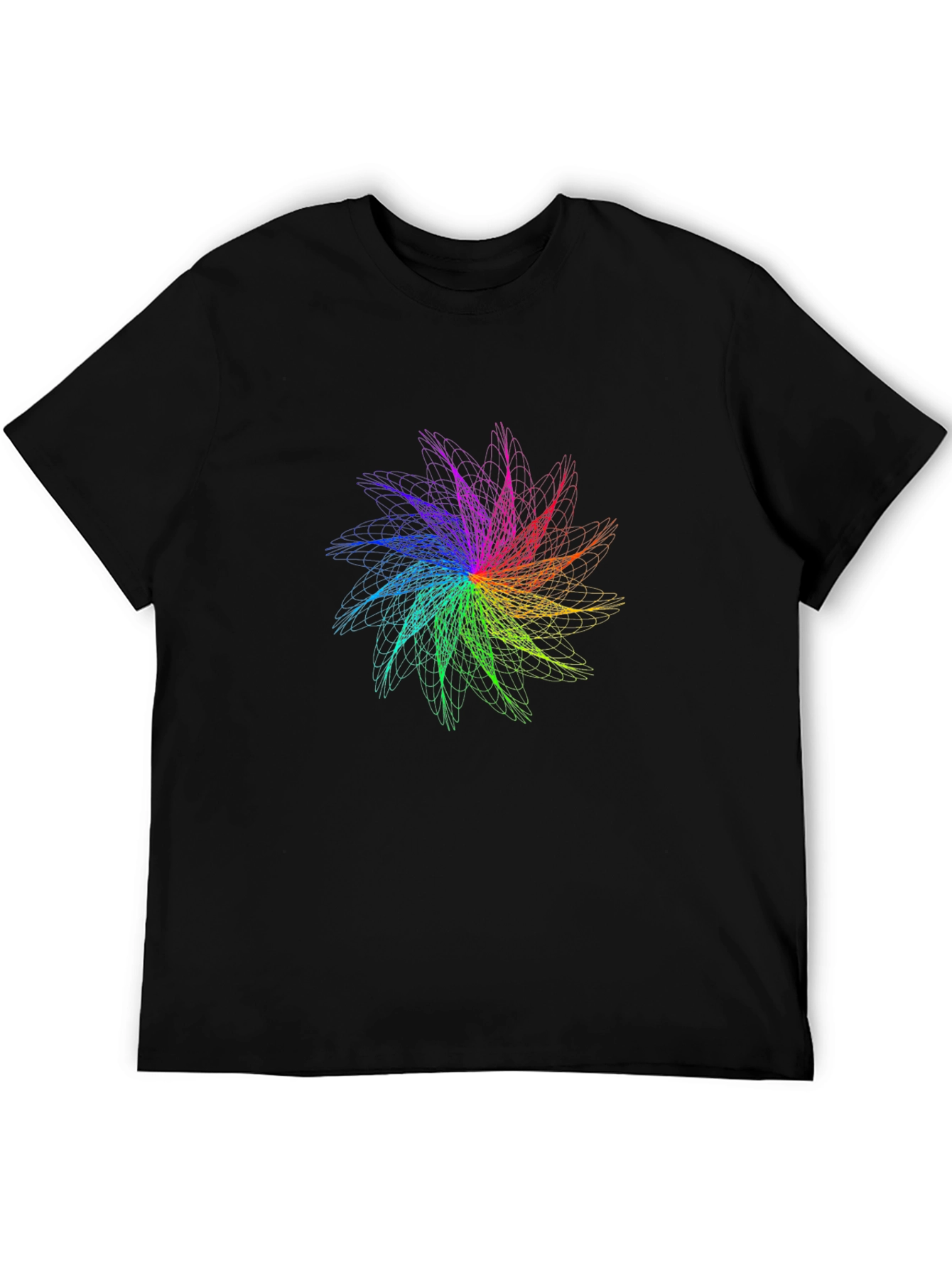 Black Rainbow Fractal Flower Graphic Black T-Shirt view 5