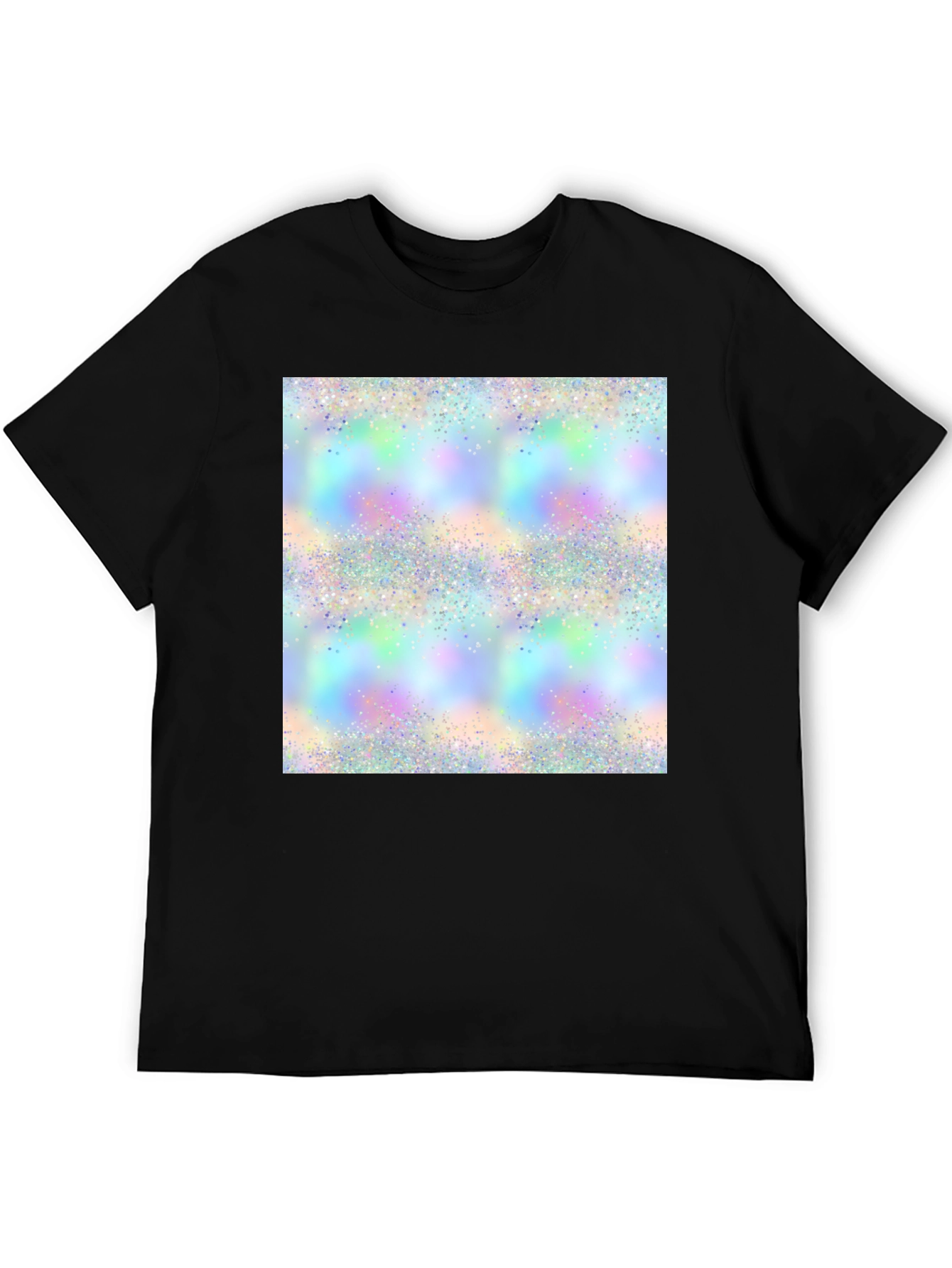 Black Holographic Sparkle Print Black T-Shirt view 5