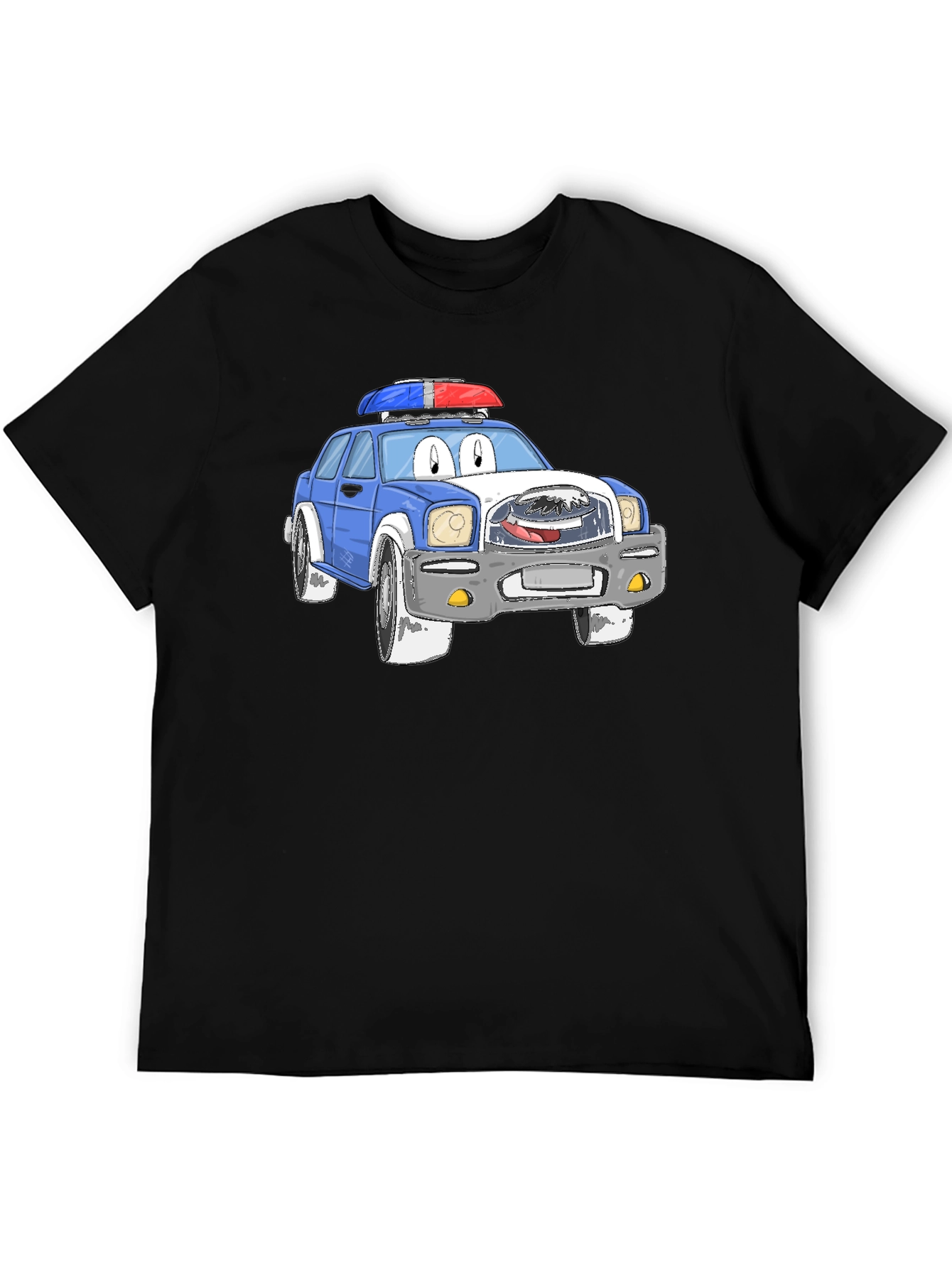 Black Cartoon Police Car Graphic T-Shirt view 5