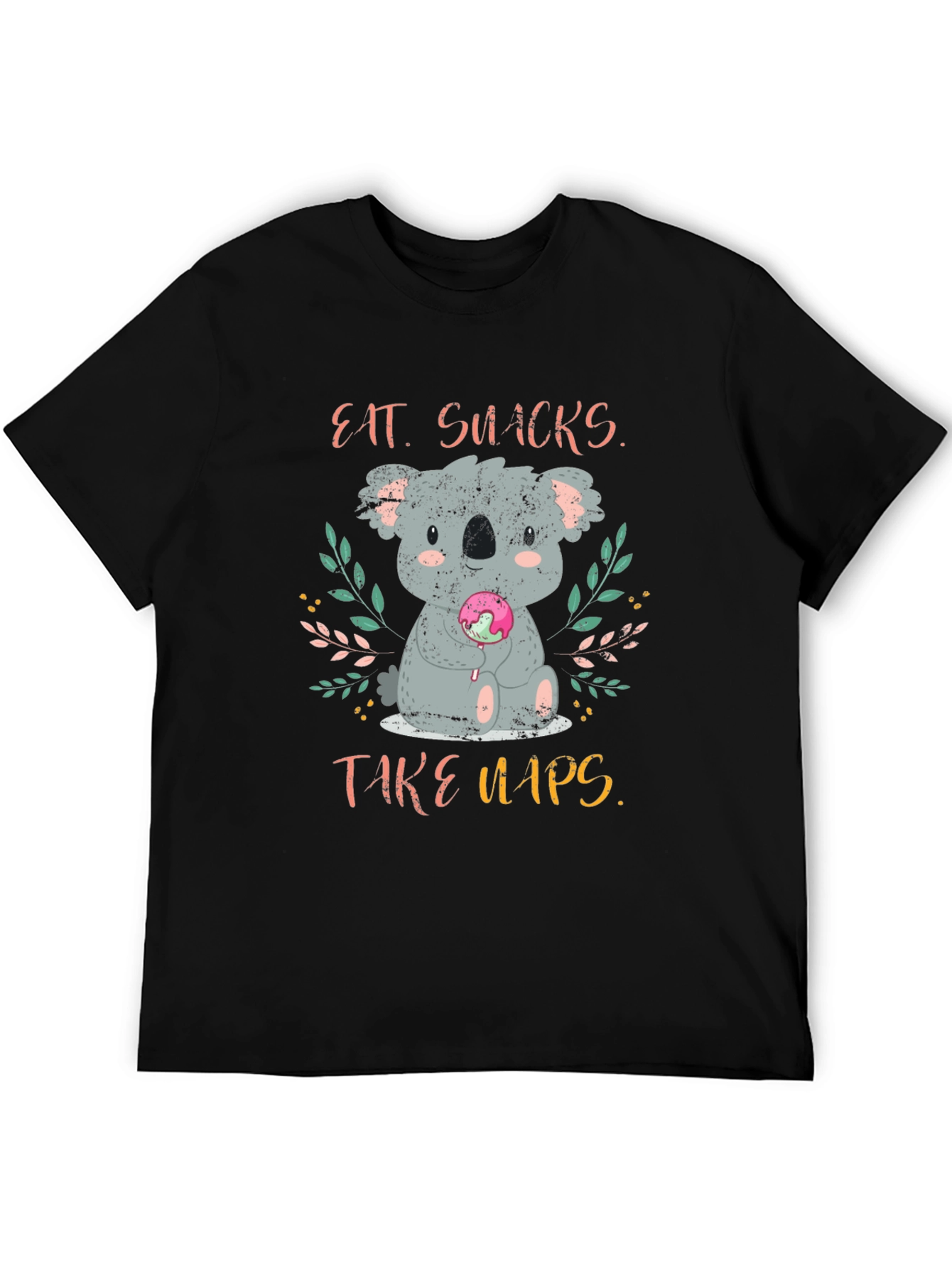 Black Eat Snacks Take Naps Koala T-Shirt view 5