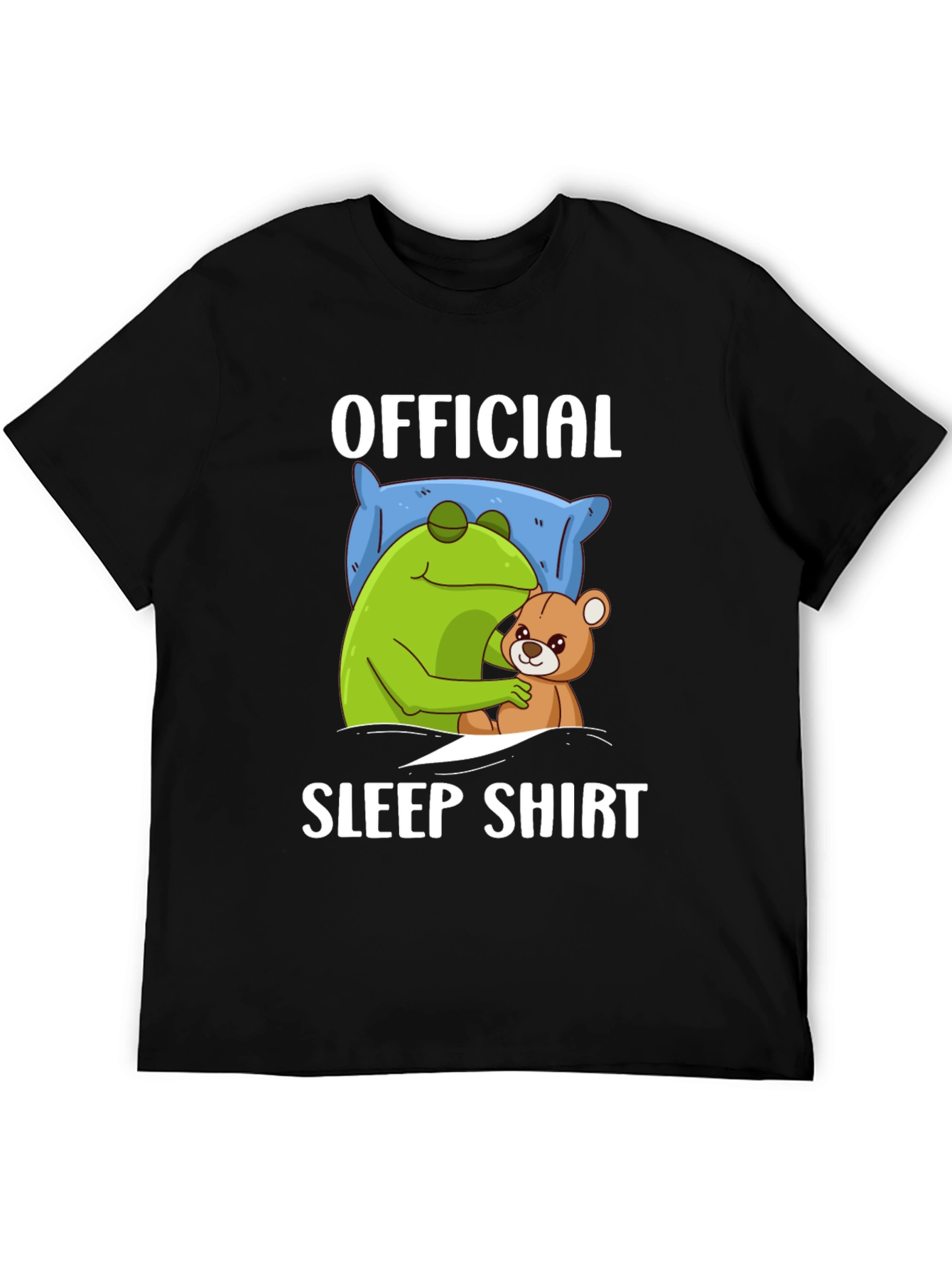 Black Official Sleep Shirt - Frog and Teddy Bear Design view 5